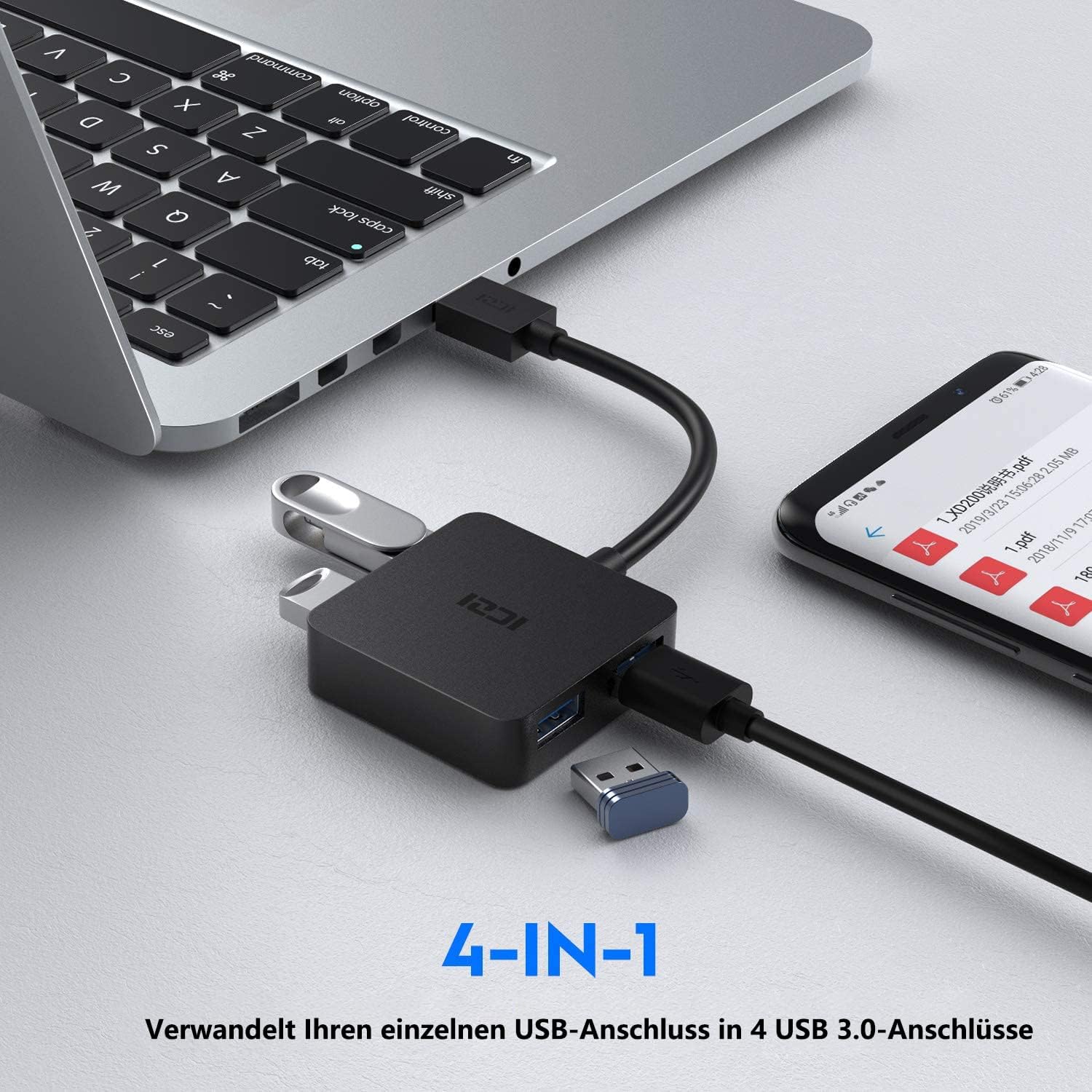Thumbnail 2 de ICZI USB Hub 3.0 Verteiler: 4-Port Multiport Docking-Adapter für Laptop, Mac und mehr
