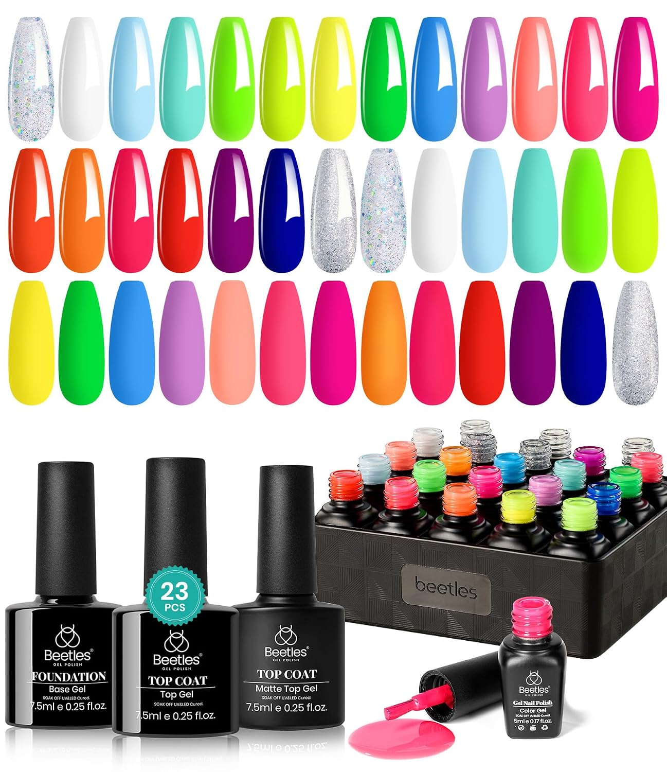 Detalle de beetles Neon Gel Nail Polish Set (20 Colors) with Base & Top Coats