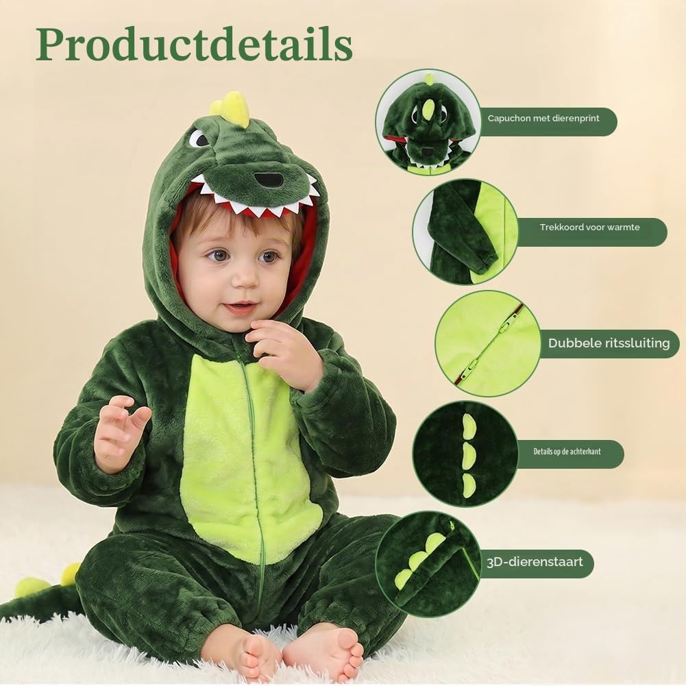 Detalle de Alaoo uniseks babyromper als dinosaurus-kostuum met capuchon voor de winter
