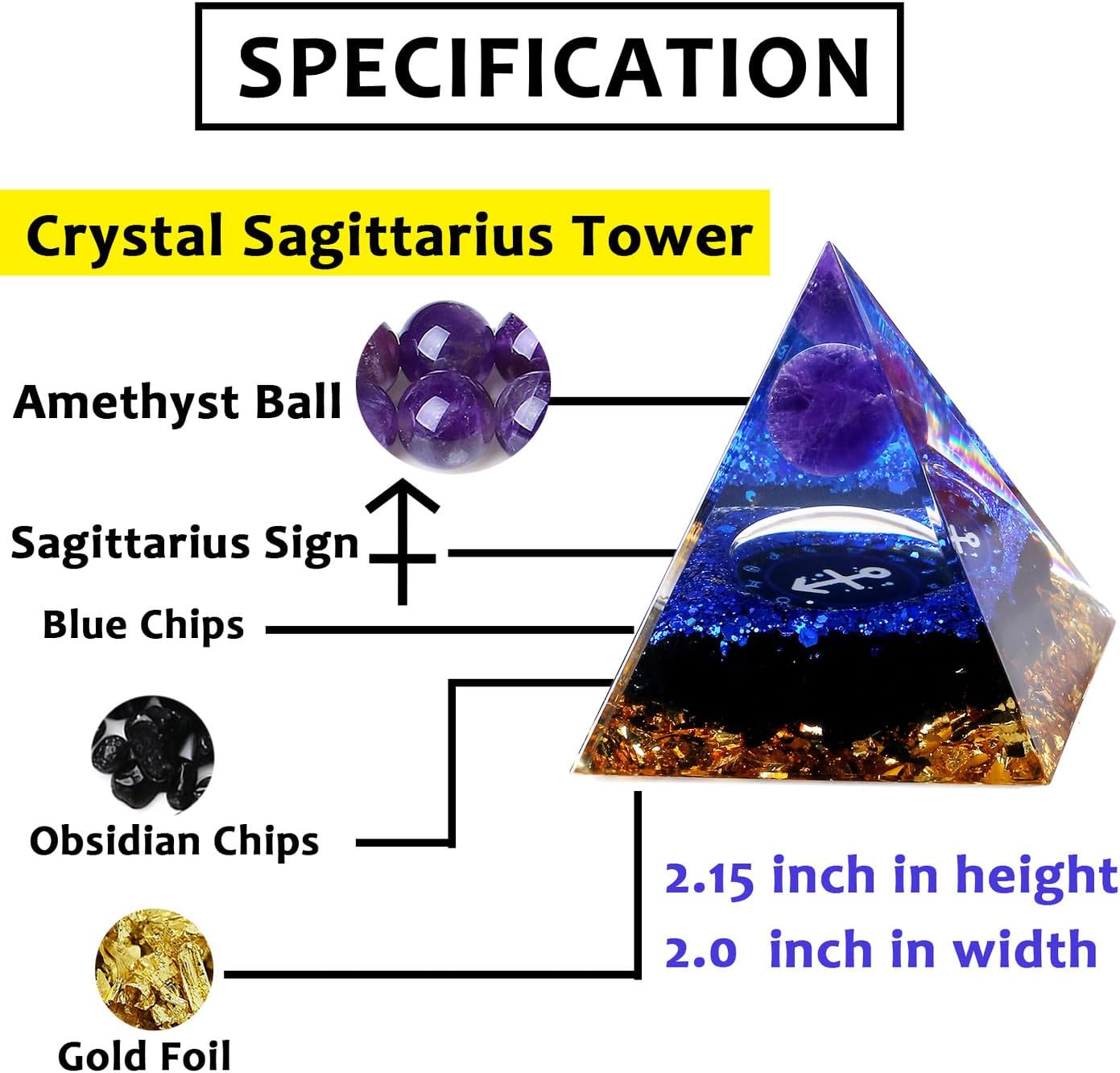 Detalle de XIANNVXI Sagittarius Crystal Tower – Healing Crystal and Reiki Gift for Sagittarius