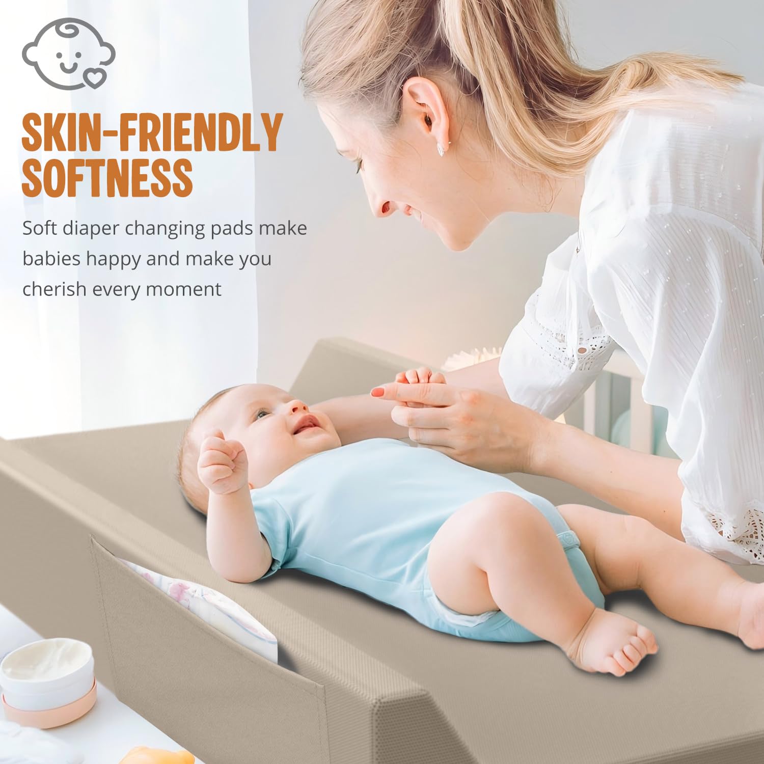 Detalle 1 de JVEOO Vegan Leather Baby Changing Pad, Waterproof, Wipeable with Pocket