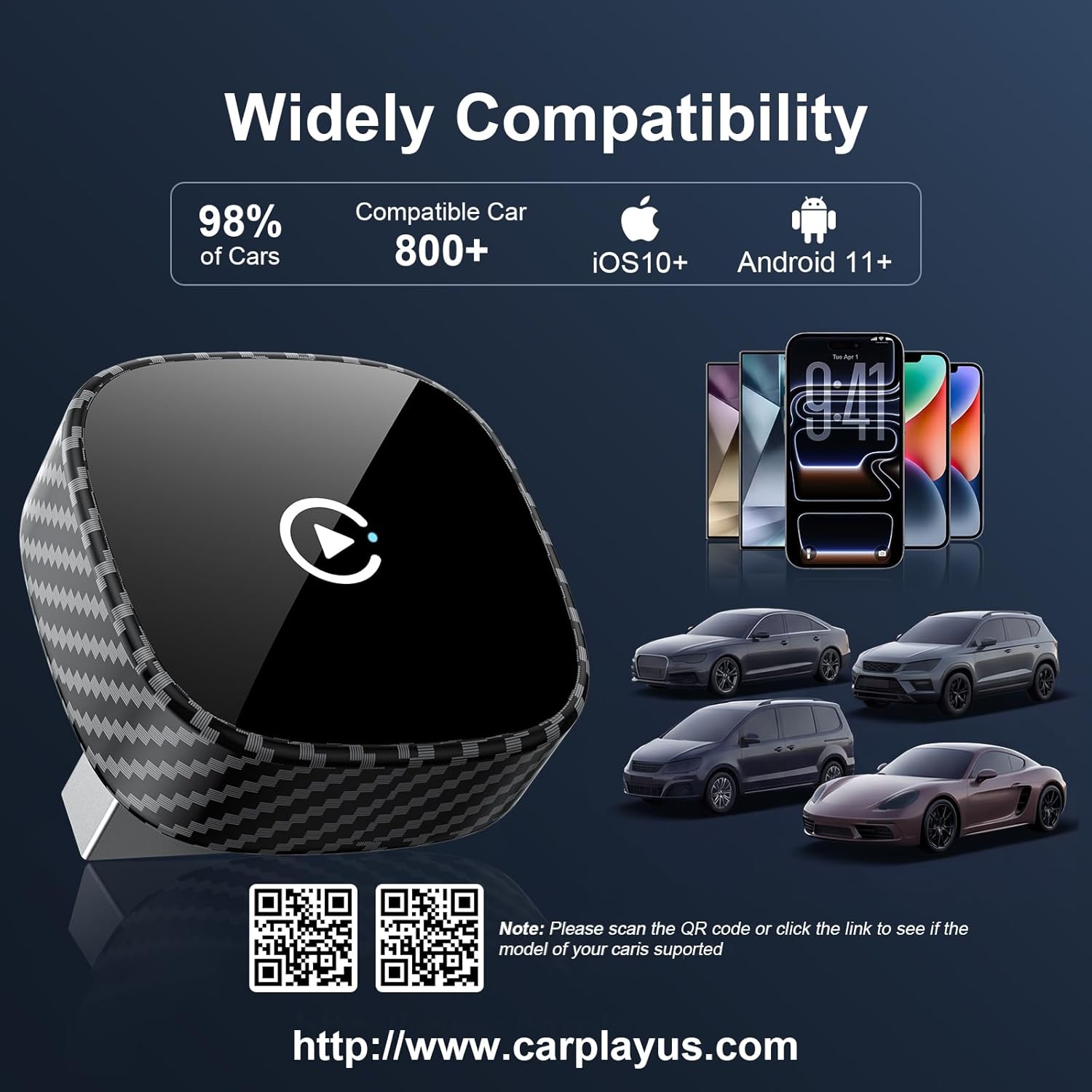 Thumbnail 5 de Wireless CarPlay Adapter for Apple iPhone & Android Auto (2026 Upgrade) — Bluetooth & Wi‑Fi Plug & Play, Black