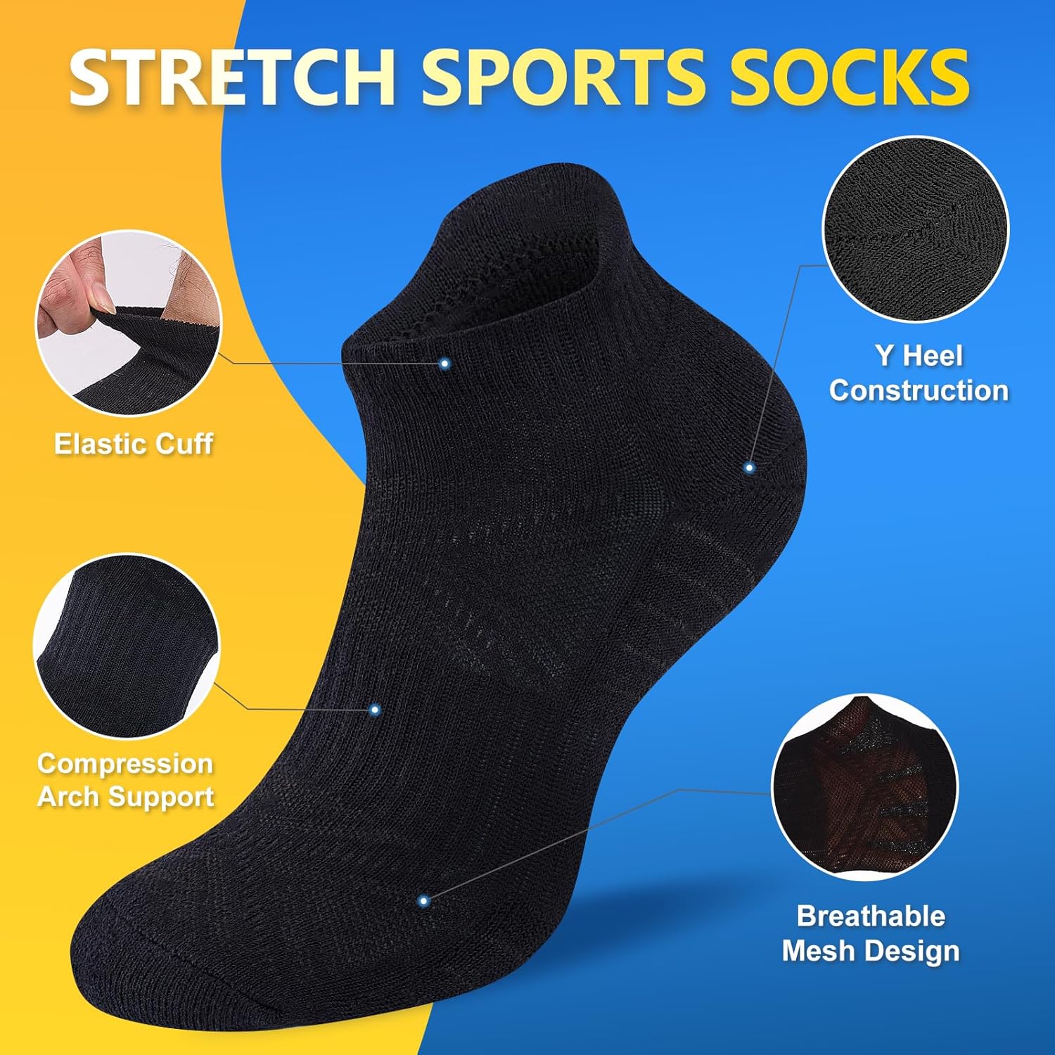 Detalle 2 de SockWaddles Trainer Socks for Men & Women – Anti-Blister Cushioned Ankle Running, Breathable Cotton, 6 Pairs (White/Black)