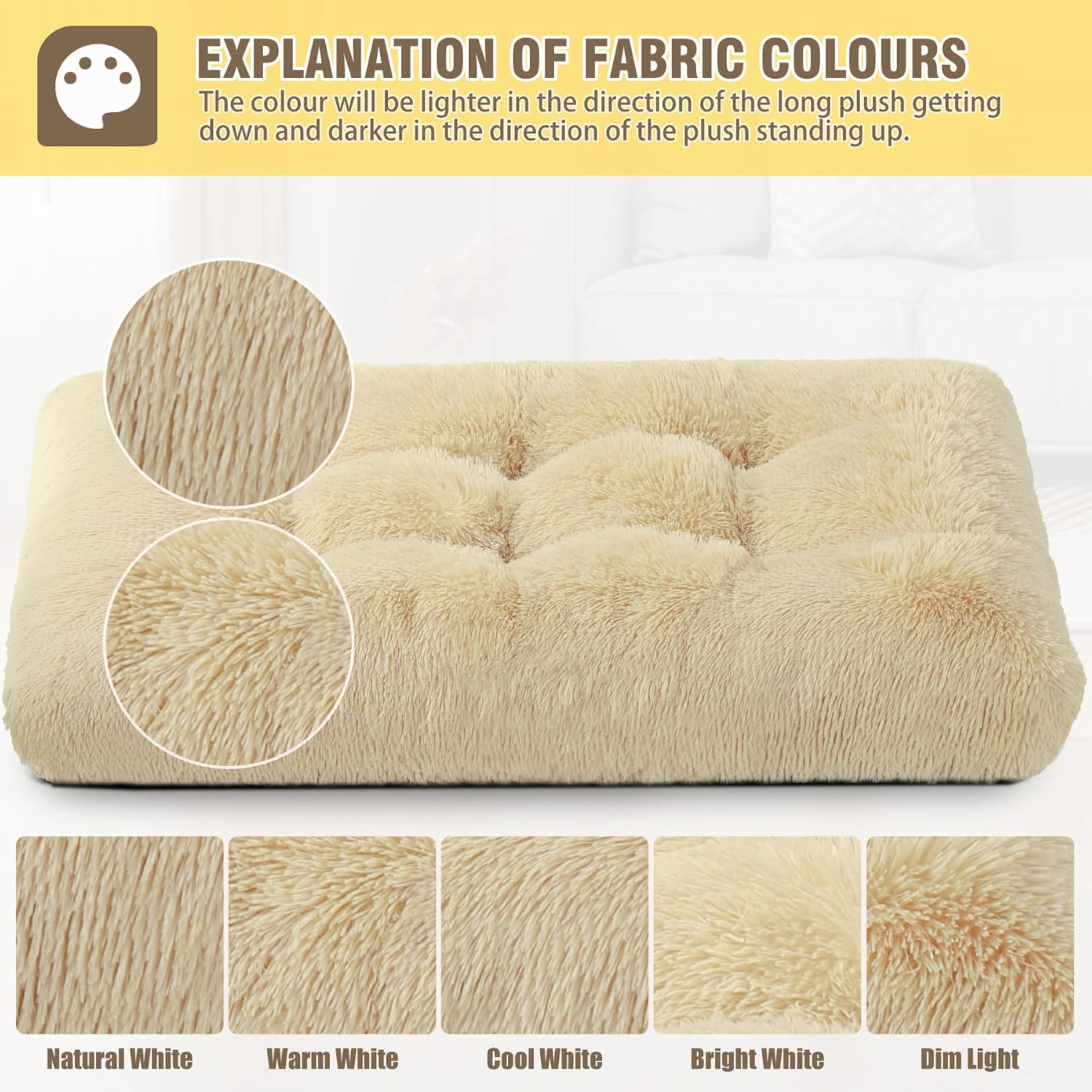 Detalle de KSIIA Extra Large Calming Dog Crate Bed (XL) – Fluffy Washable Mattress, Anti-Skid Base, Beige 105x70cm