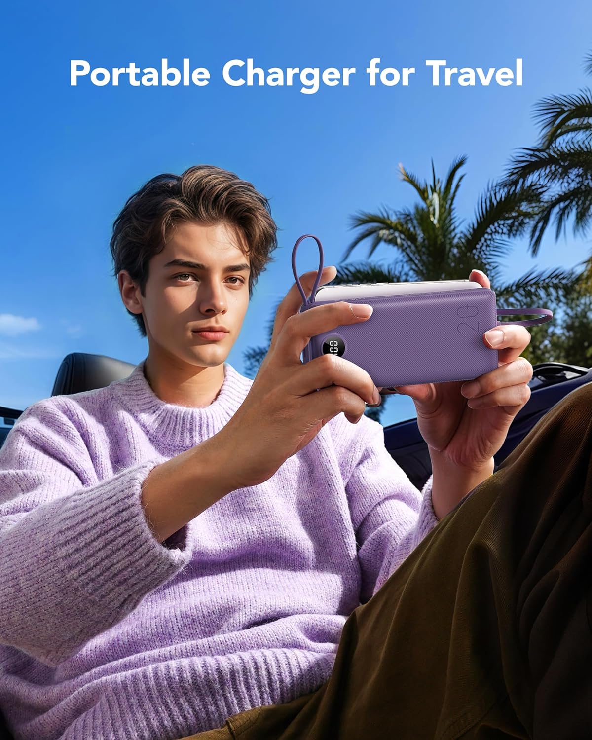 Thumbnail 5 de VRURC Batterie Externe 20000 mAh avec 4 câbles intégrés et USB-C (20 W) — Violet