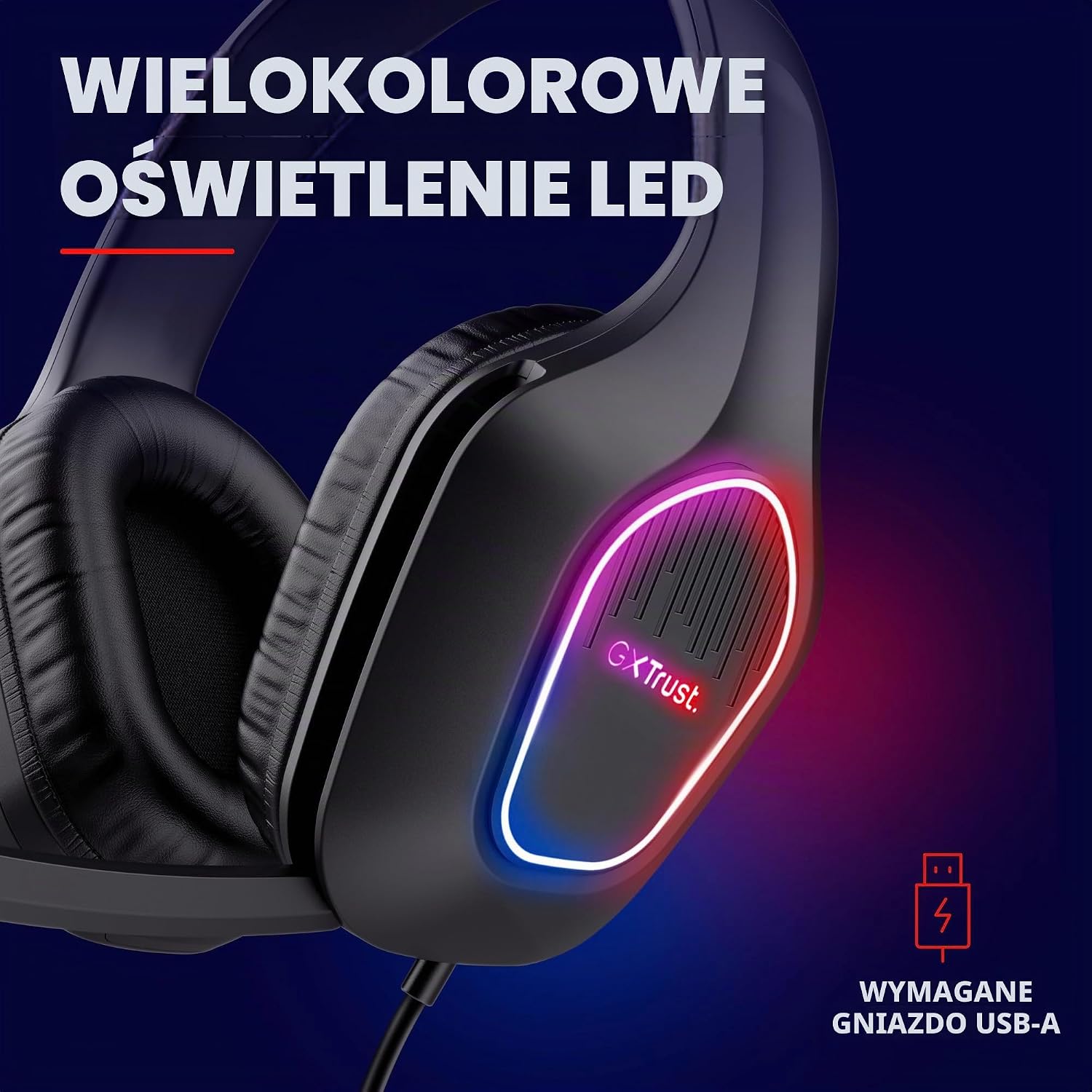 Detalle de GXTrust GXT 419 Rayne – przewodowy headset gamingowy z przetwornikami 50 mm i LED