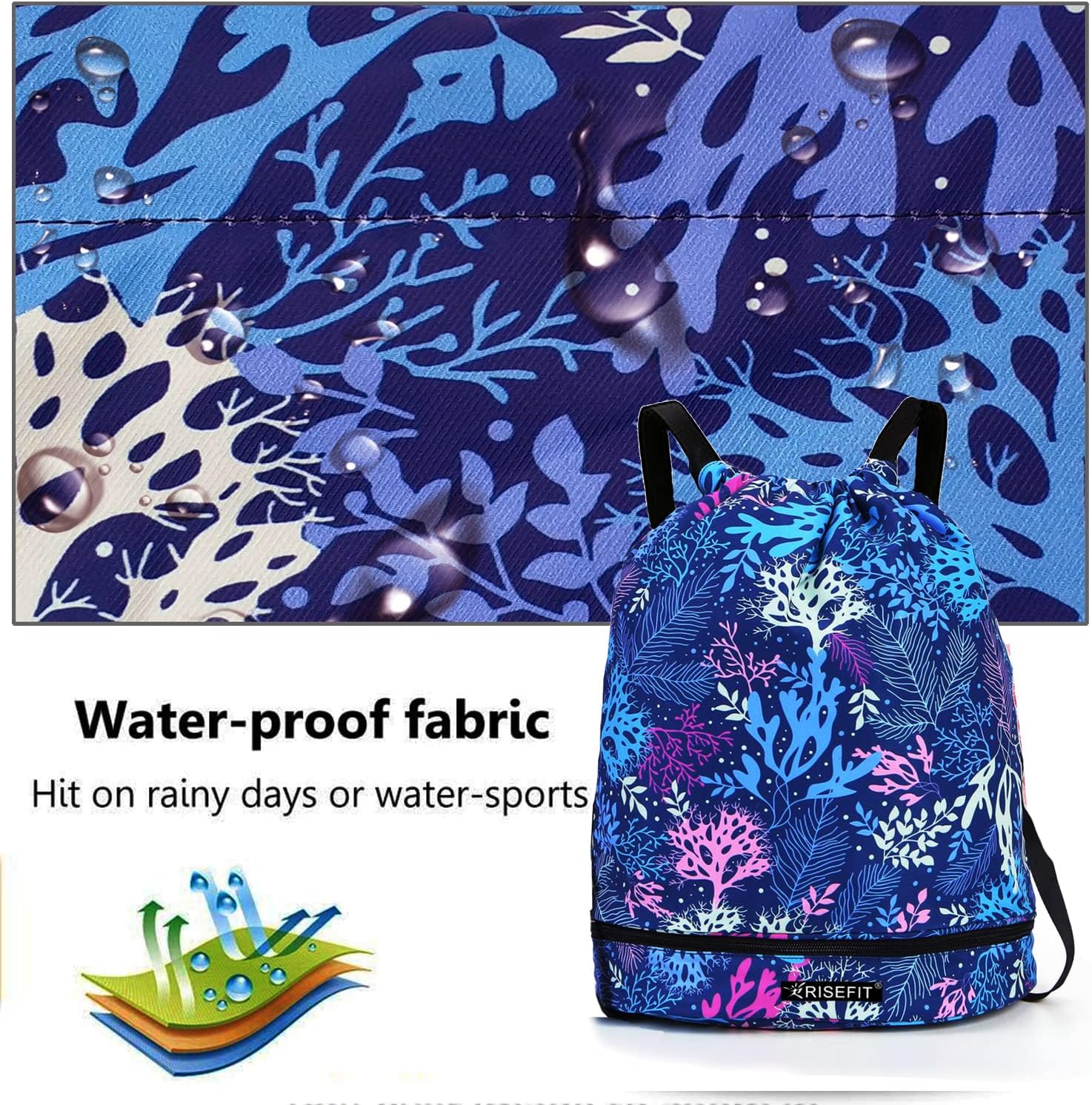 Detalle de Risefit Waterproof Swimming Bags Drawstring Gym Bags for Adults & Kids