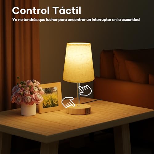 Thumbnail 1 de Suright Lámpara de Mesita de Noche Táctil con Puertos USB A y USB-C (Bombilla LED incluida) – Diseño compacto y regulable