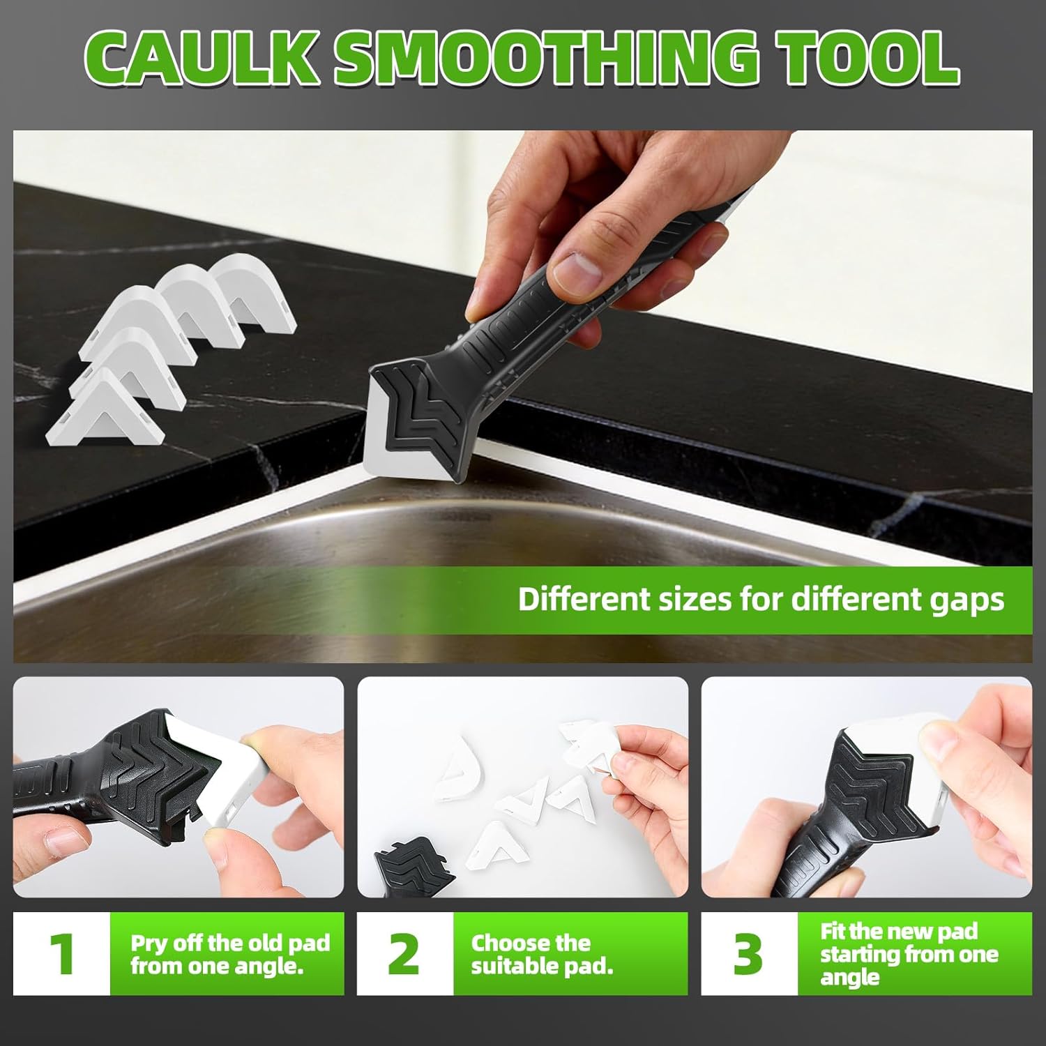 Thumbnail 4 de 5 in 1 Silicone Caulking Tool Kit – caulk sealant remover & smoothing tool with 6 silicone pads (White)