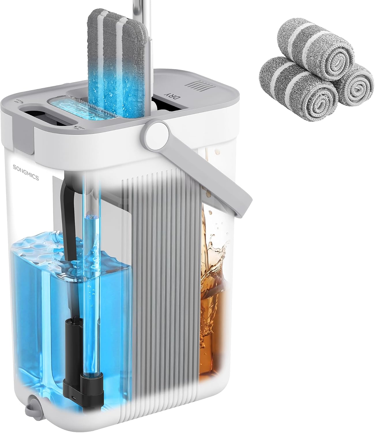 SONGMICS Clemax LMB001WT03 vlakmop met emmer, 2,5 l en telescopische steel