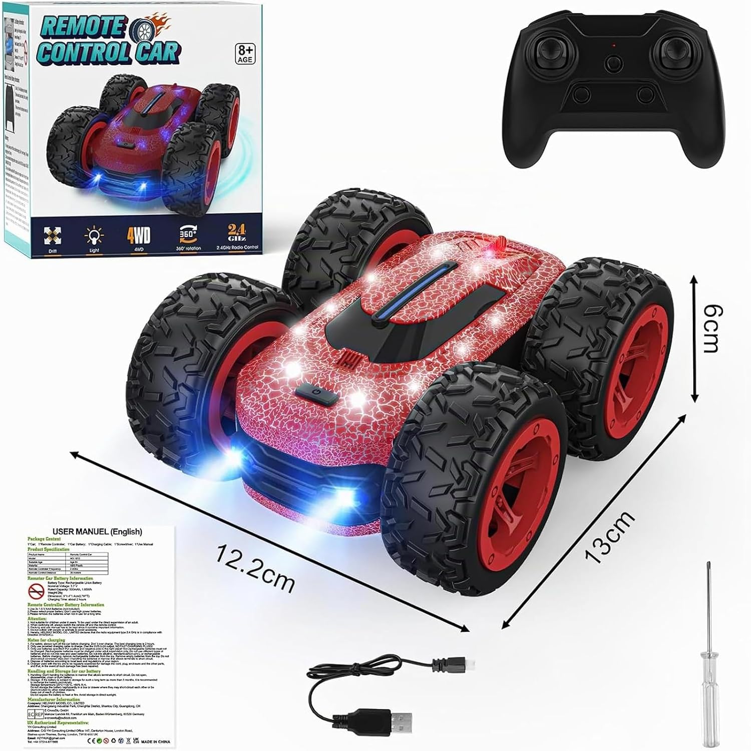 Detalle de Vrxeqi NO.1810 4x4-stuntwagen met ledverlichting en 360°-rotaties