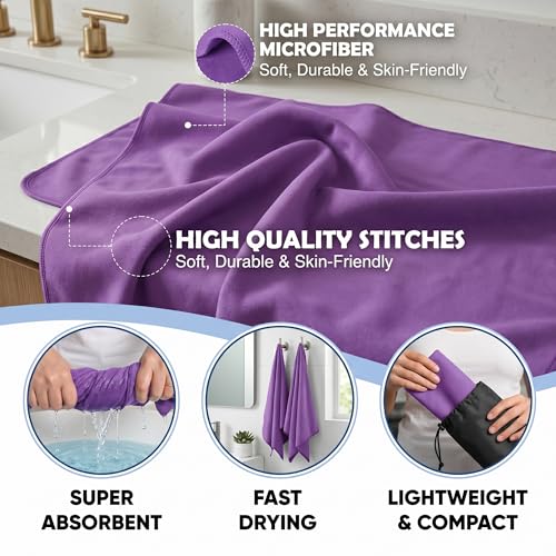 Detalle de HomlyPro Microfibre Towel Extra Large 180x90cm (Purple) – Quick Dry, Lightweight & Super Soft