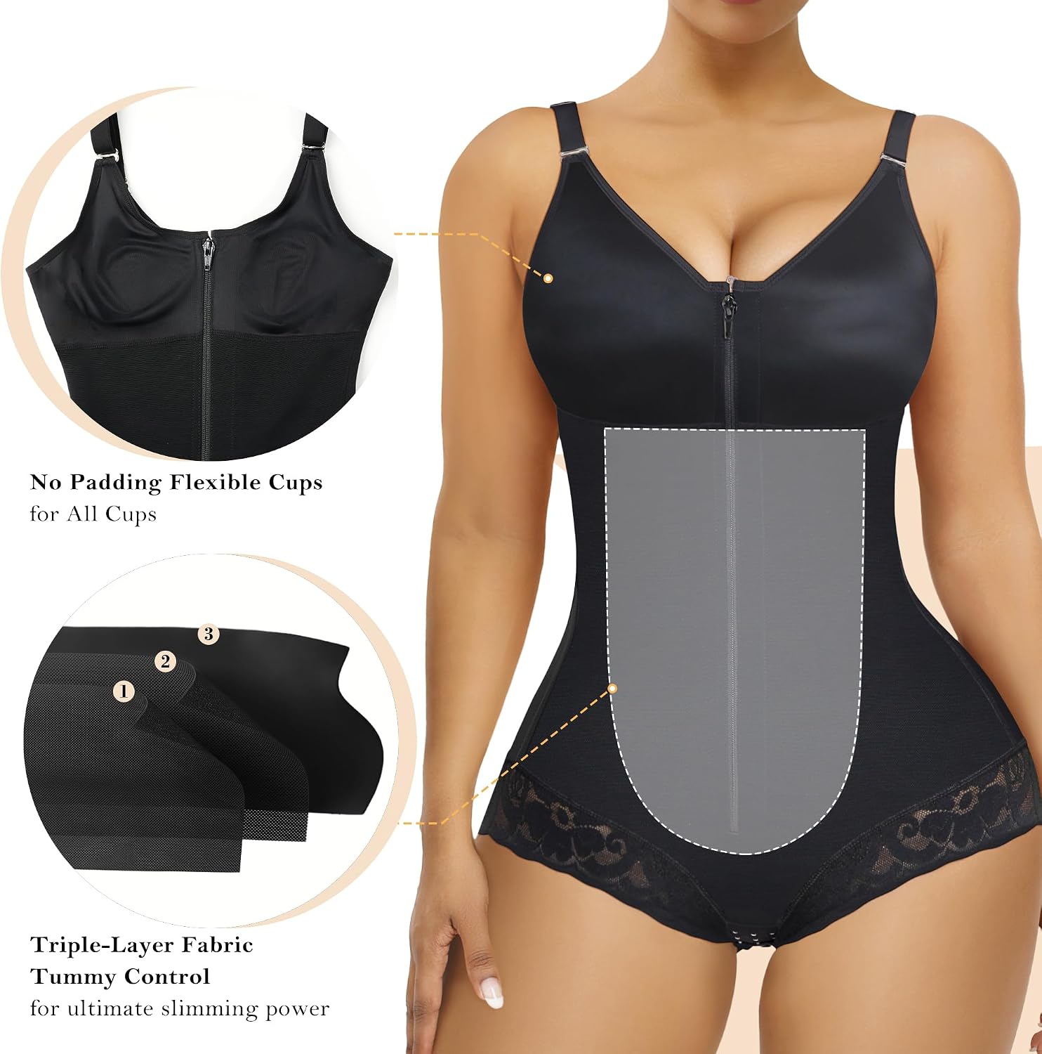 Detalle 2 de YIANNA Full-Body Shapewear with Side-Bust Padding and Adjustable Straps