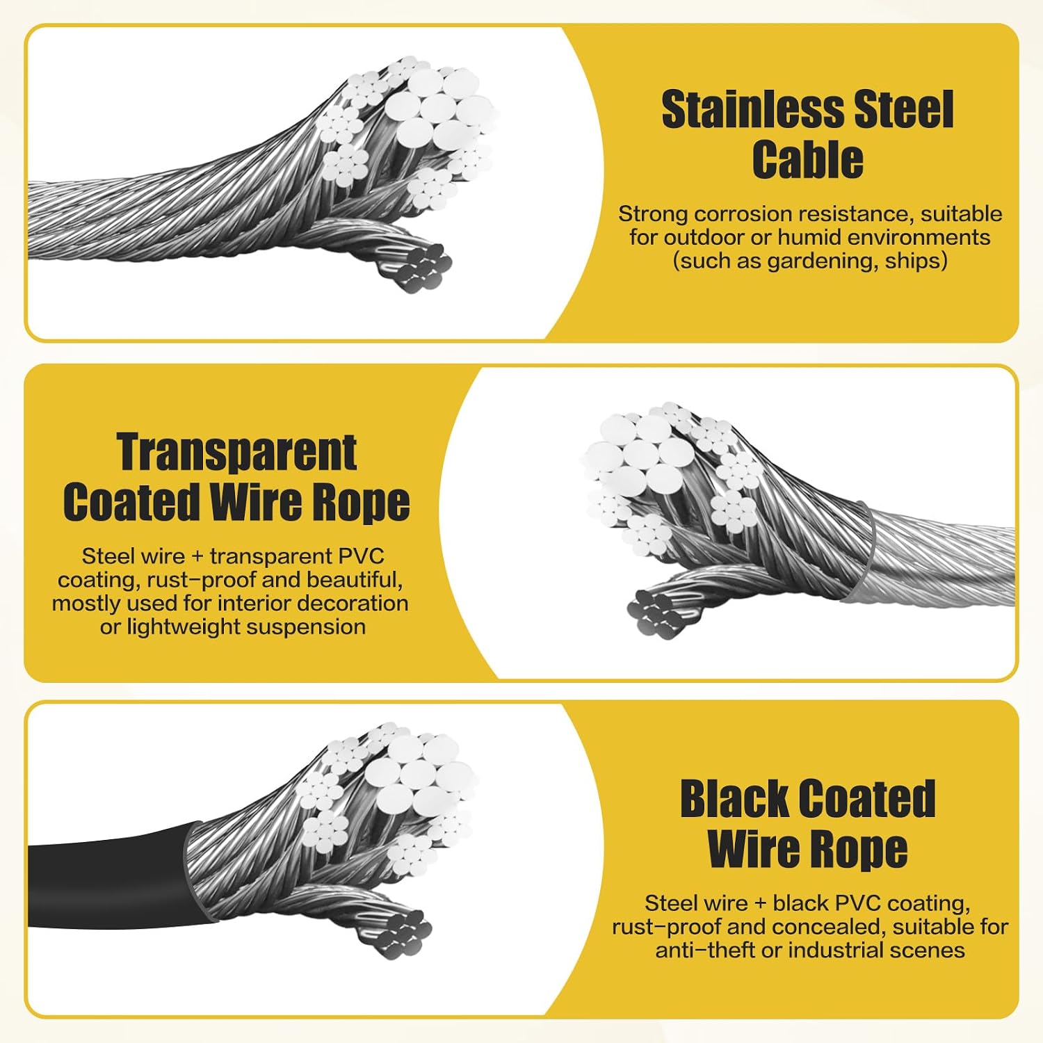 Thumbnail 3 de 3mm steel wire with 30m plastic-coated cable and 30 aluminum loops: robust, versatile metal cable for gardens and DIY