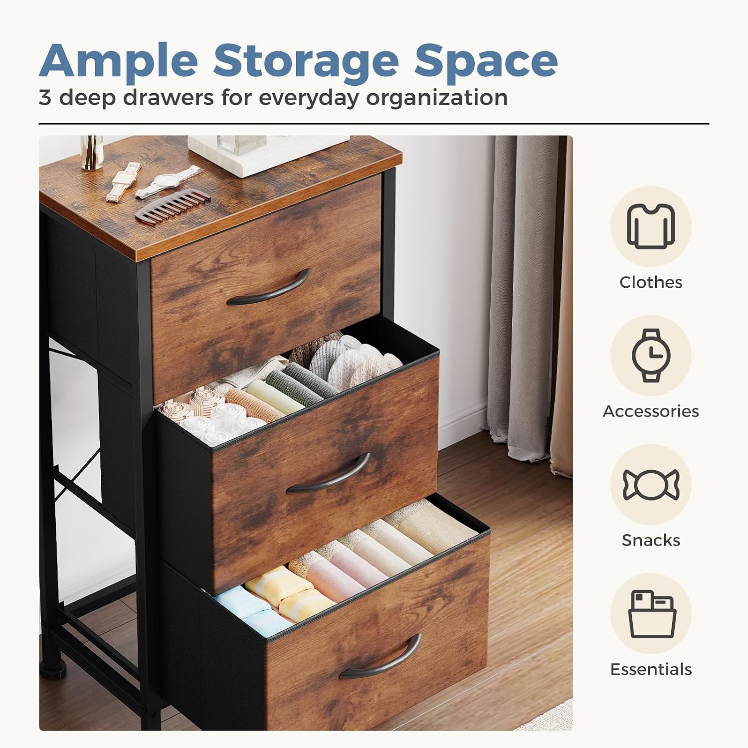 Detalle de DUMOS 3-Drawer Nightstand