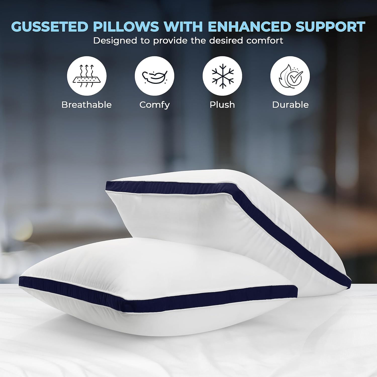 Thumbnail 5 de Utopia Bedding Cuscini Letto (Set di 2) 40x70 cm – Morbidi cuscini con fibra 3D, tessuto spazzolato blu navy