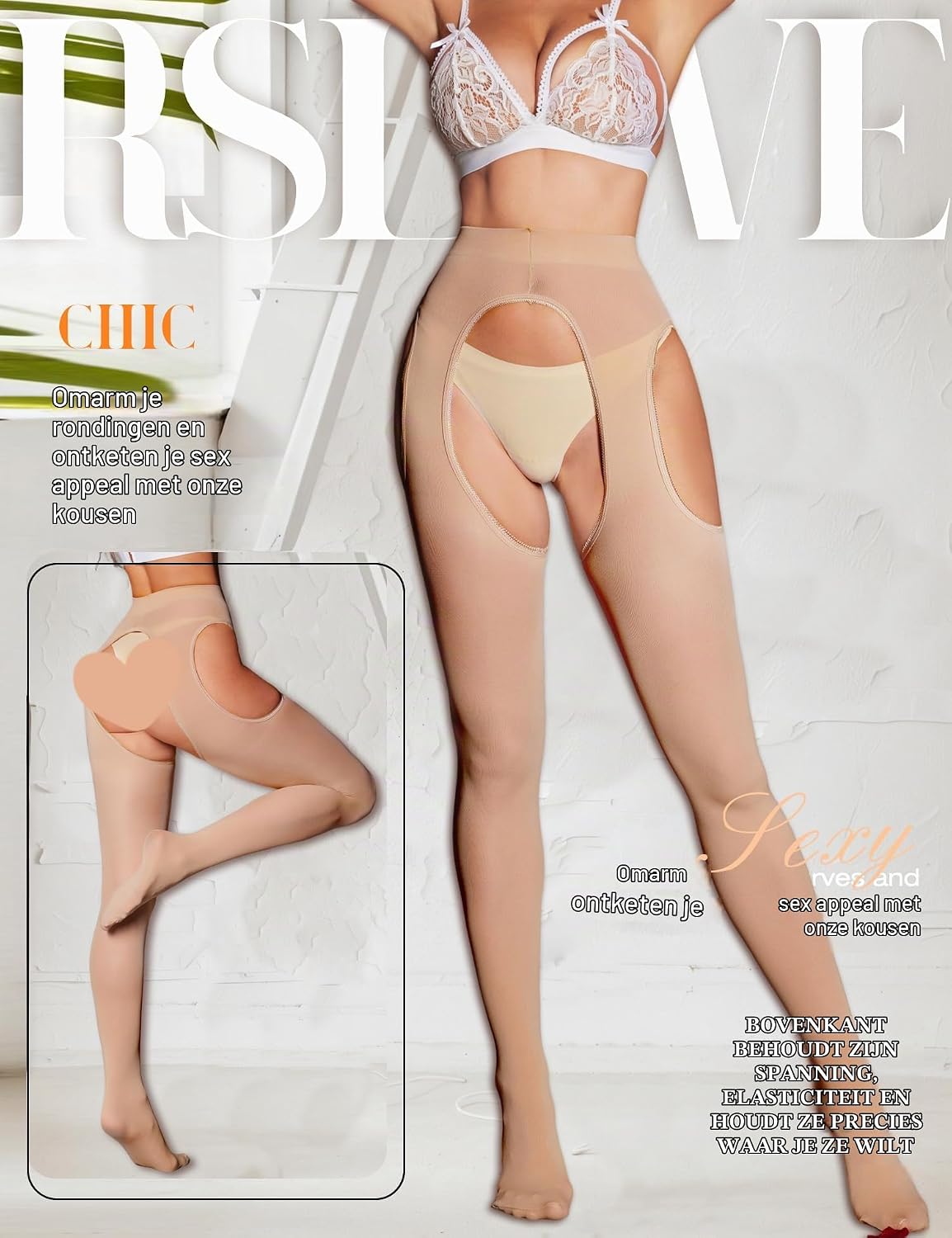Detalle de RSLOVE 80D panty met hoge taille en open kruis van nylon