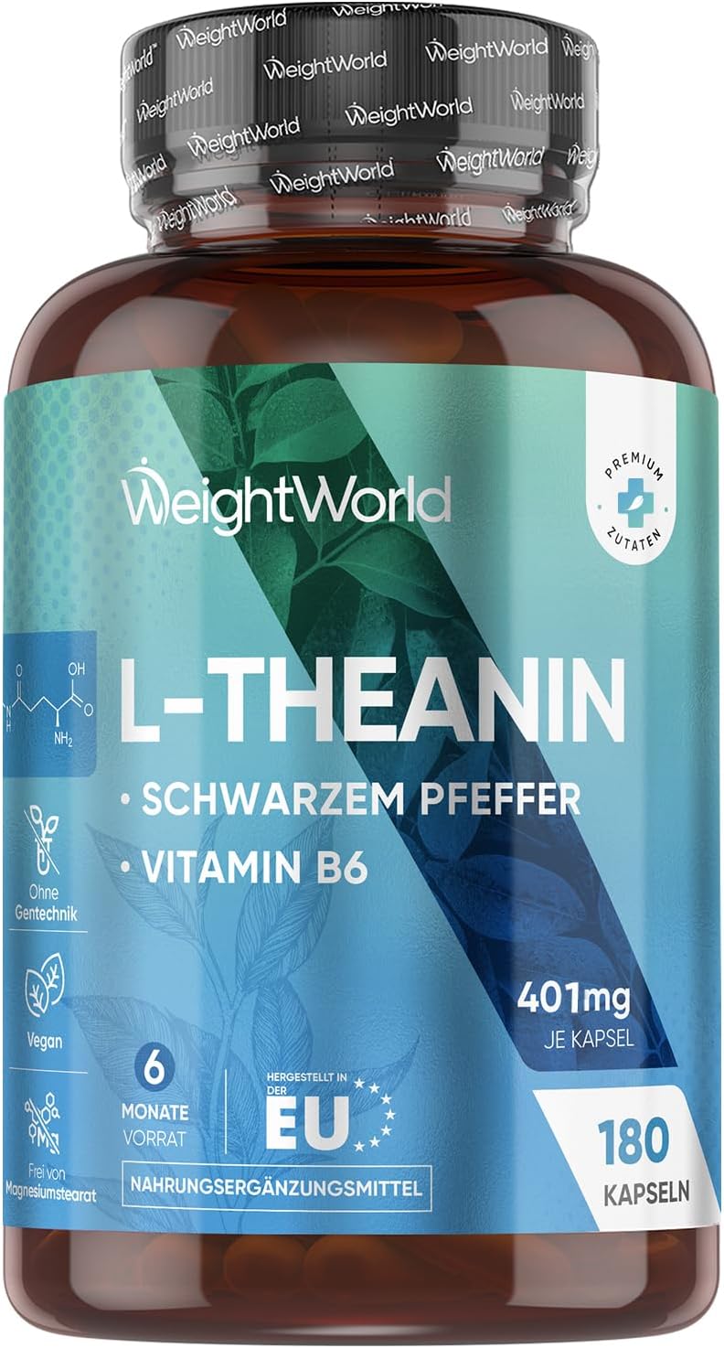 Detalle de WeightWorld L-Theanin Kapseln – 401 mg pro Kapsel, 180 Kapseln, 6 Monate Vorrat