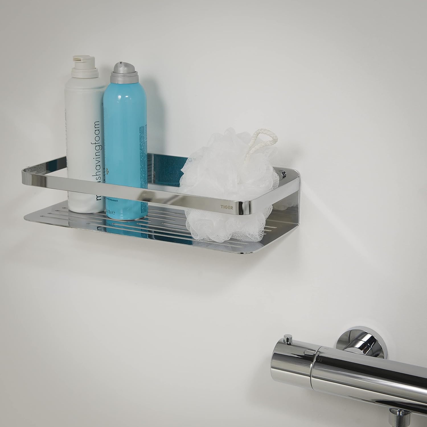 Detalle de Tiger Caddy Étagère de Douche Chromée – Étagère panier de Bain 32 x 7 x 13,6 cm