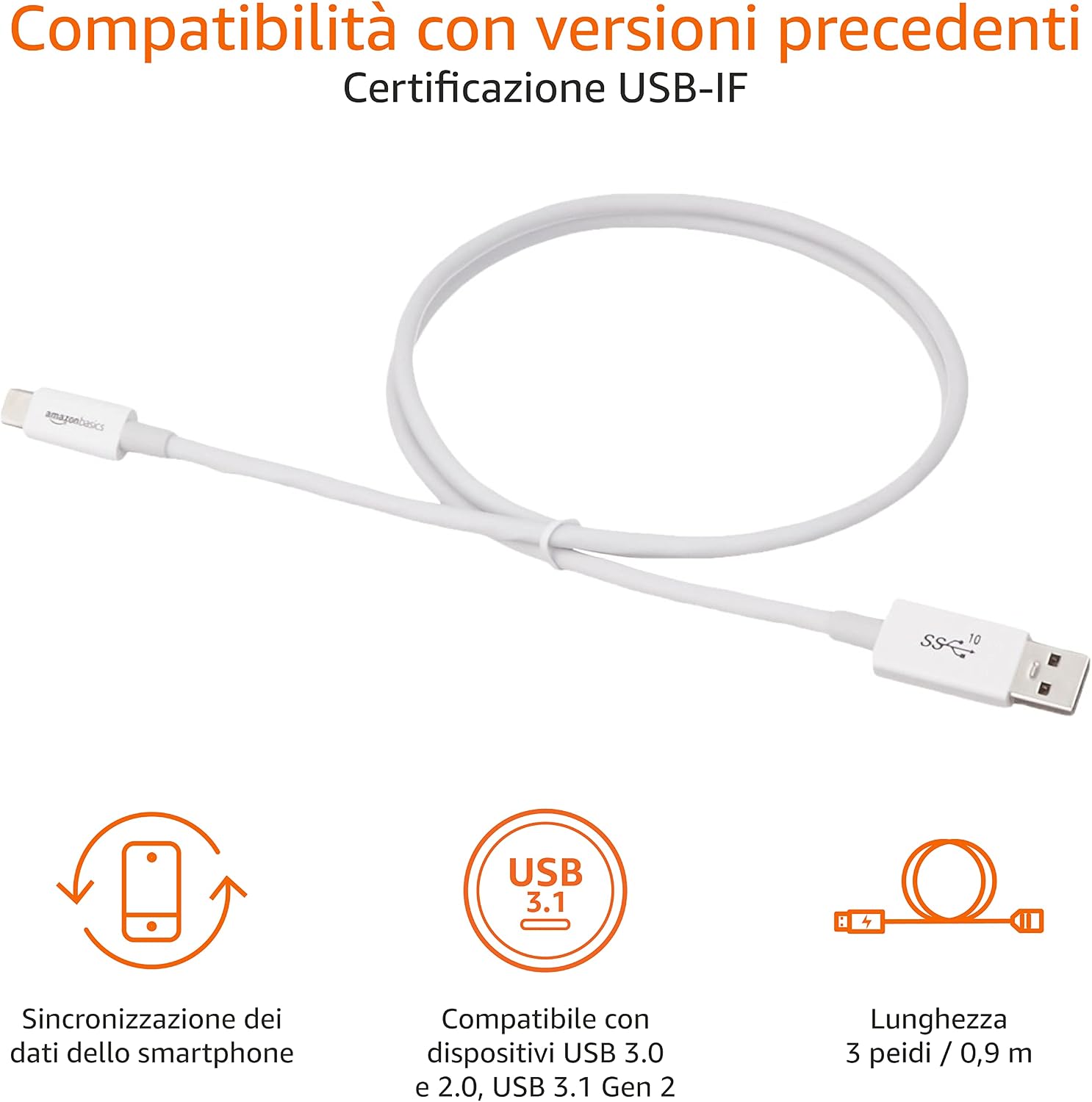 Thumbnail 2 de Amazon Basics Cavo di ricarica rapida USB-C a USB-A 3.1 Gen 2, 91 cm, bianco