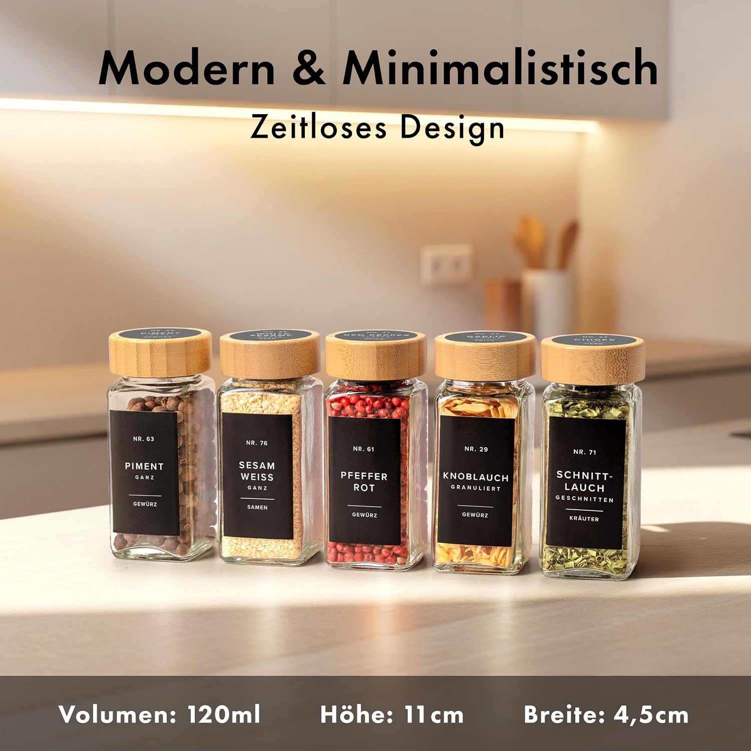 Detalle 2 de EDELHAUS Gewürzgläser Eckig Set 24x120ml