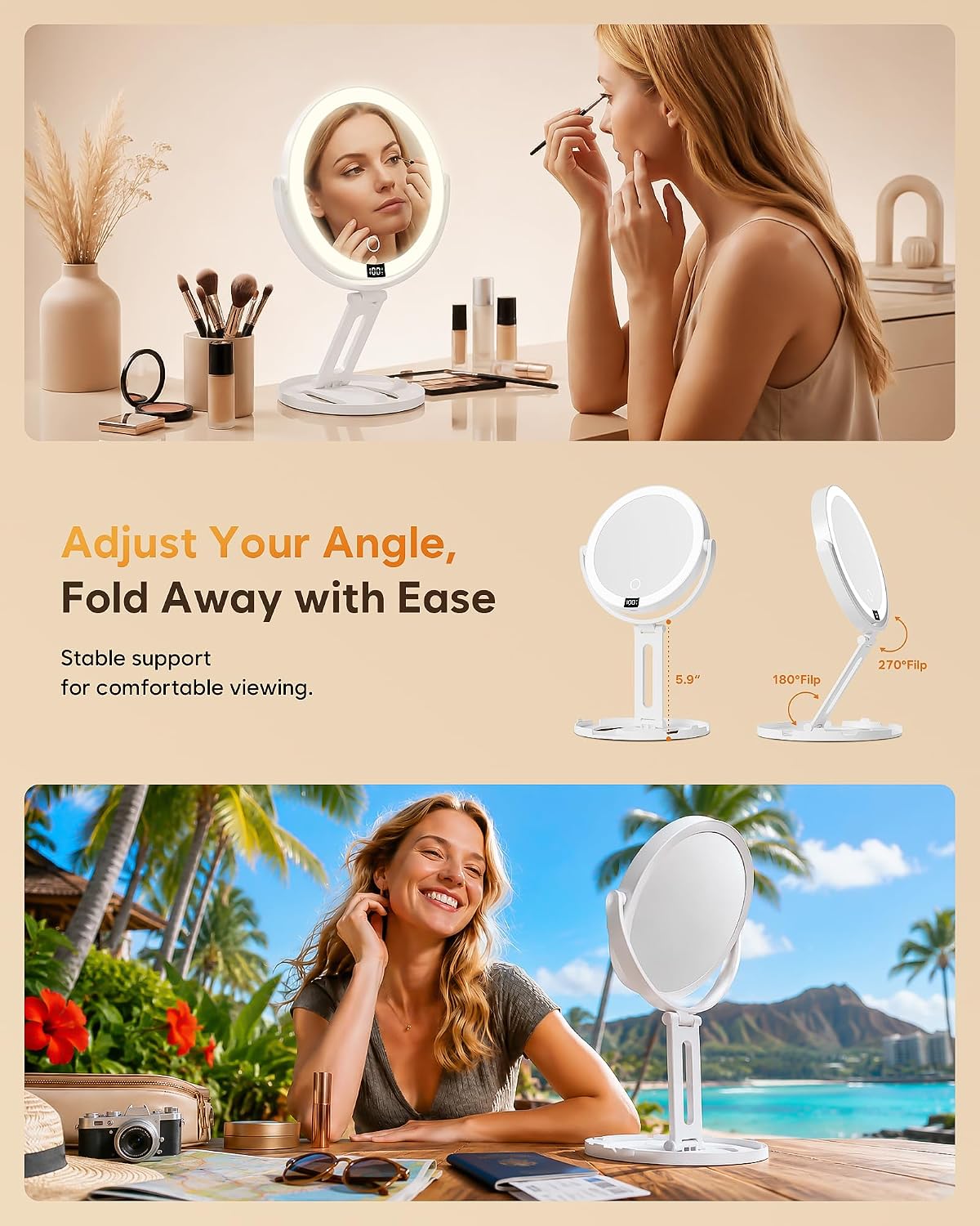 Detalle de Travel Makeup Mirror with Lights, 20X Magnification