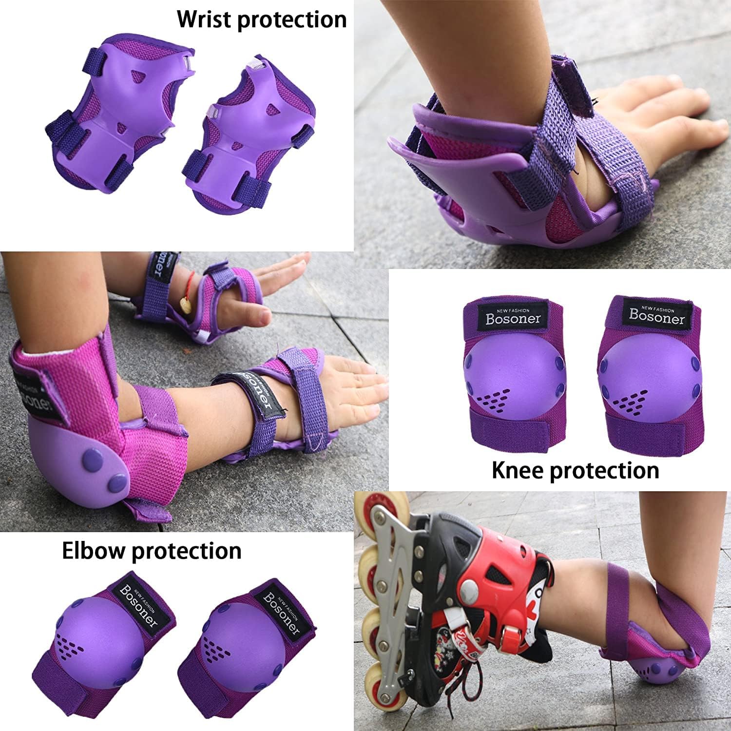 Detalle de BOSONER Kids Protective Gear Set: Knee, Elbow, and Wrist Guards for Ages 3-15