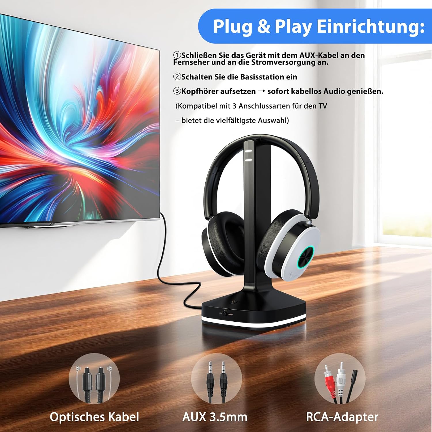 Thumbnail 1 de Funkkopfhörer Kabellos für TV – Bluetooth 5.4 Over-Ear mit Sender-Ladestation