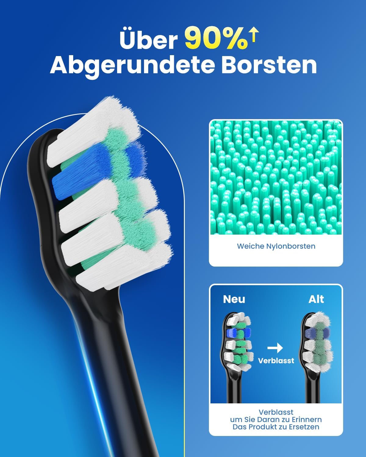 Detalle de Elektrische Schallzahnbürste für Erwachsene & Kinder – 5 Modi, 3 Intensitäten, 8 Ersatzkopf, Reiseetui