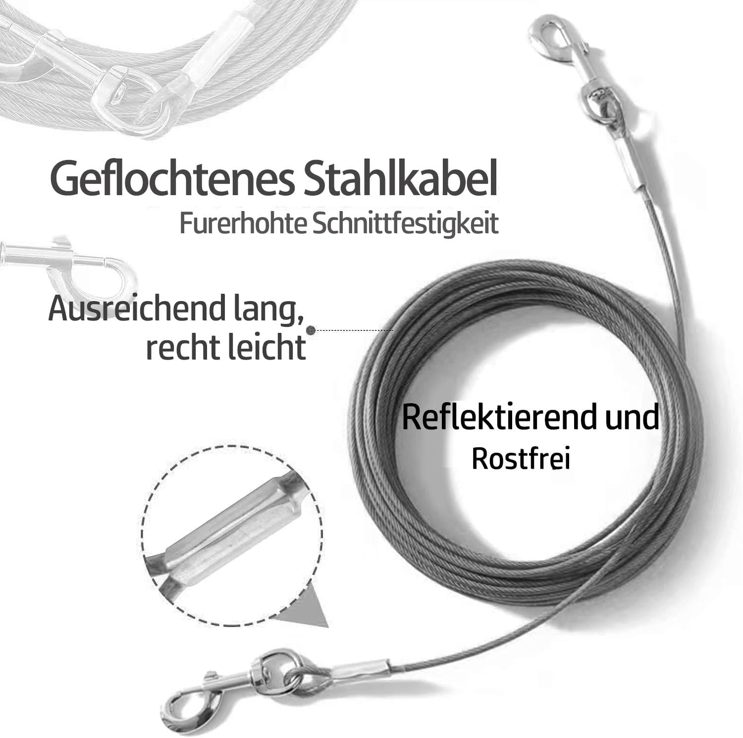 Detalle de Mi Metty Tie-Out Leinen für Hunde – 9 m Kausicheres Tie-Out Kabel für mittelgroße bis große Hunde, Dark Grey