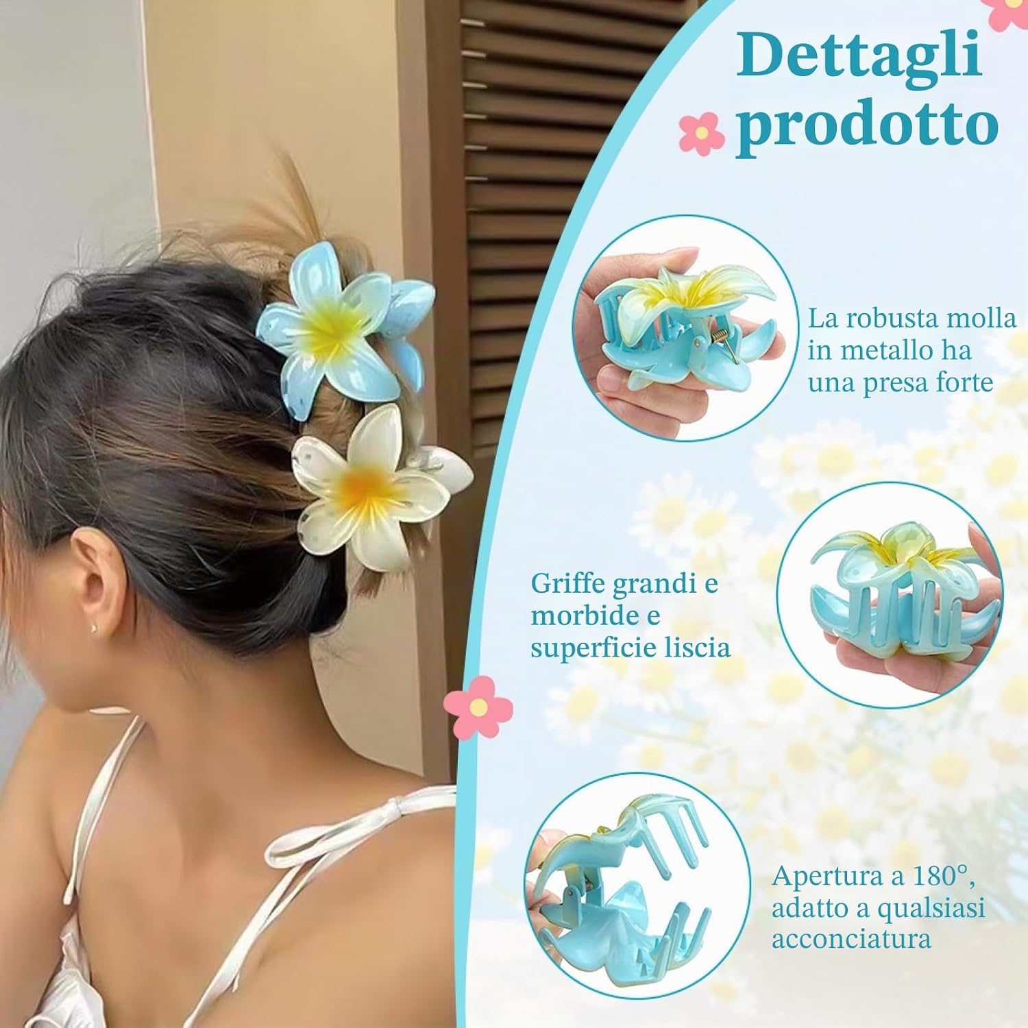 Detalle de Aucuu: Confezione da 8 fermagli per capelli a forma di fiore – clip antiscivolo in stile hawaiano
