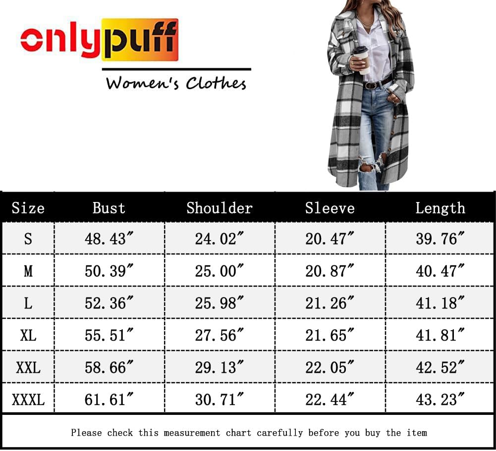 Detalle 1 de onlypuff Women’s Long Plaid Flannel Shacket Jacket with Lapel and Buttons