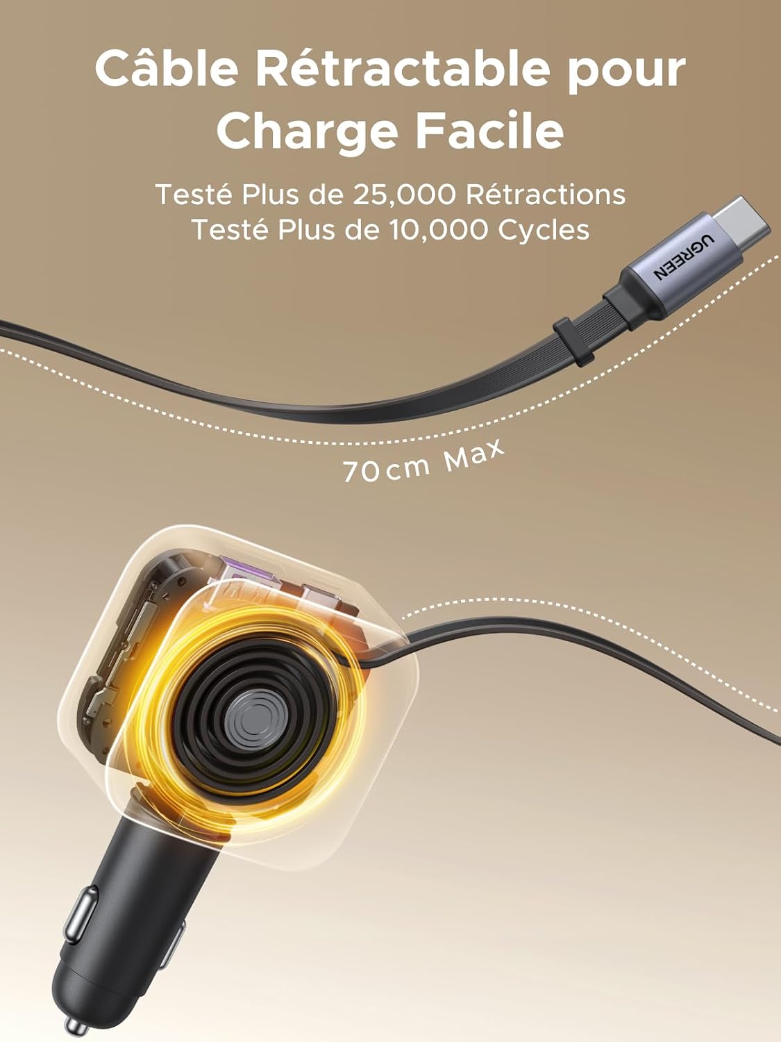 Thumbnail 5 de UGREEN Nexode 60W Chargeur Allume Cigare USB-C Rétractable — Charge rapide pour voiture