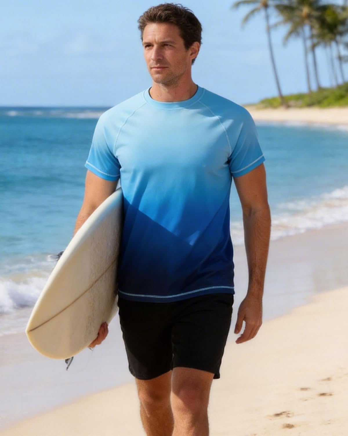 Detalle de VAYAGER Herren Rash Guard UPF 50+ Kurzarm – schnell trocknendes Sur Shirt mit lockerer Passform