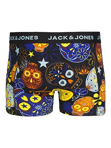Detalle de JACK & JONES JACSUGAR Skull Trunks 3 Pack Uomo – Boxer neri in cotone con elastan