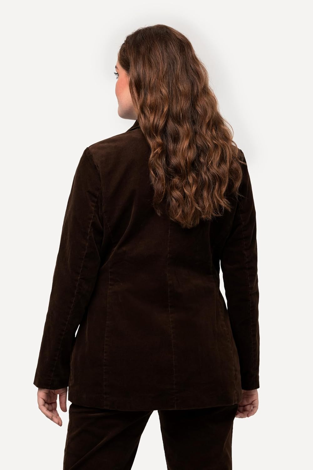 Detalle de Ulla Popken Femme Grandes Tailles Blazer en Velours côtelé – Coupe cintrée, col à revers et fermeture boutonée (821533)