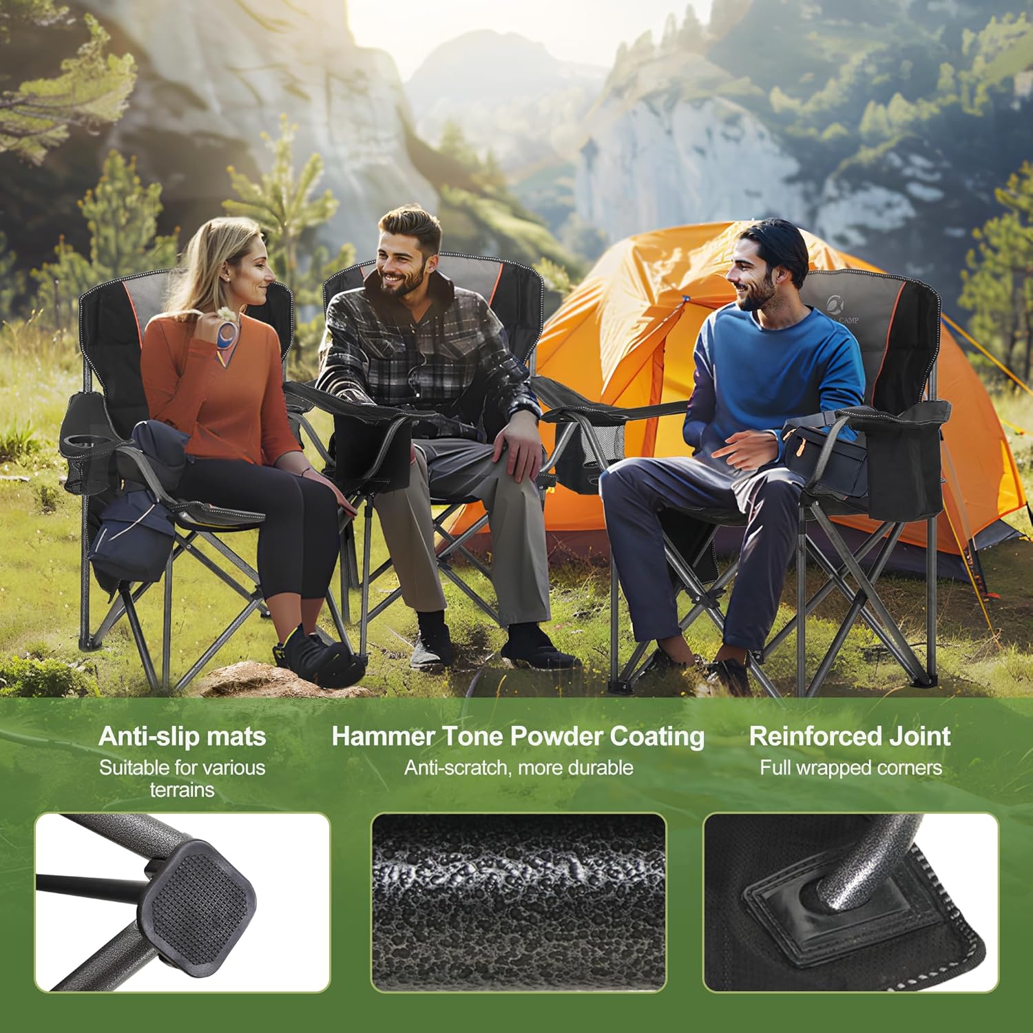 Thumbnail 6 de LET'S CAMP Folding Oversized Camping Chair (2-Pack) with Cup Holder, Storage & Cooler Bag — 450 LBS Capacity