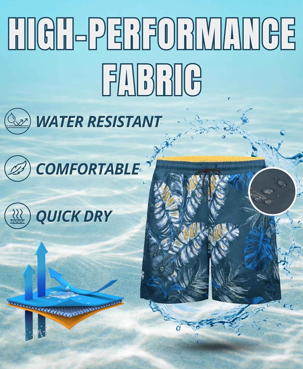 Detalle 2 de AMZSPORT Shorts de Bain Homme Boardshort Imperméable avec Poches et Doublure en Maille