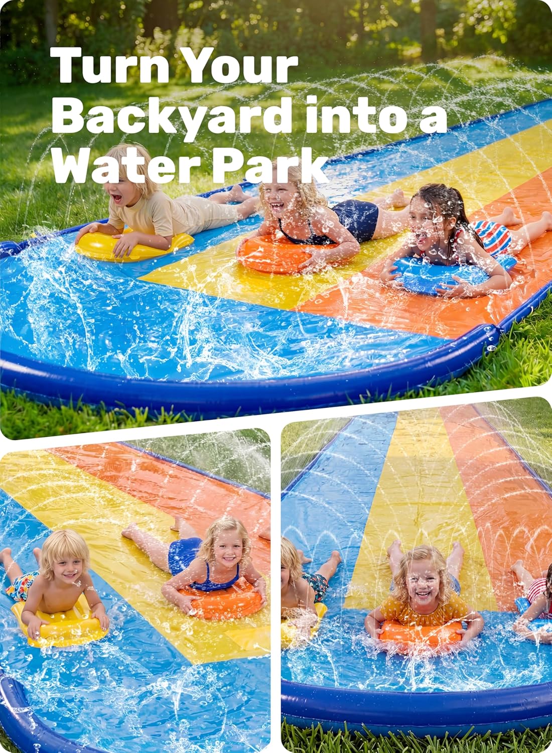 Thumbnail 6 de Sloosh Triple Water Slide with 3 BodyBoards (22.5FT) — Lawn Splash Pad Slip & Sprinkler Toy