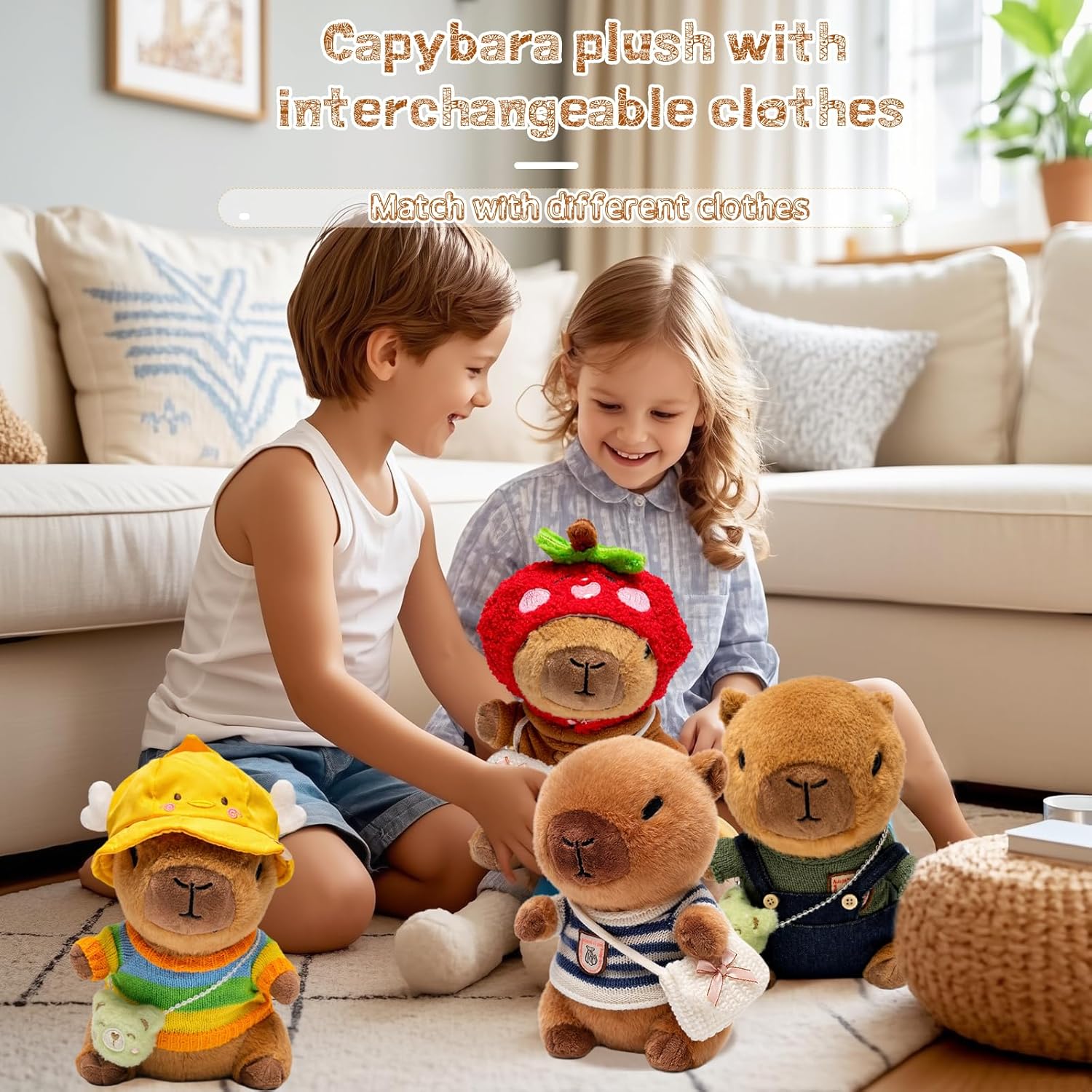Thumbnail 6 de TITQWOP 10.2" Brown Capybara Plush Toy Set with 9 Clothes and Accessories