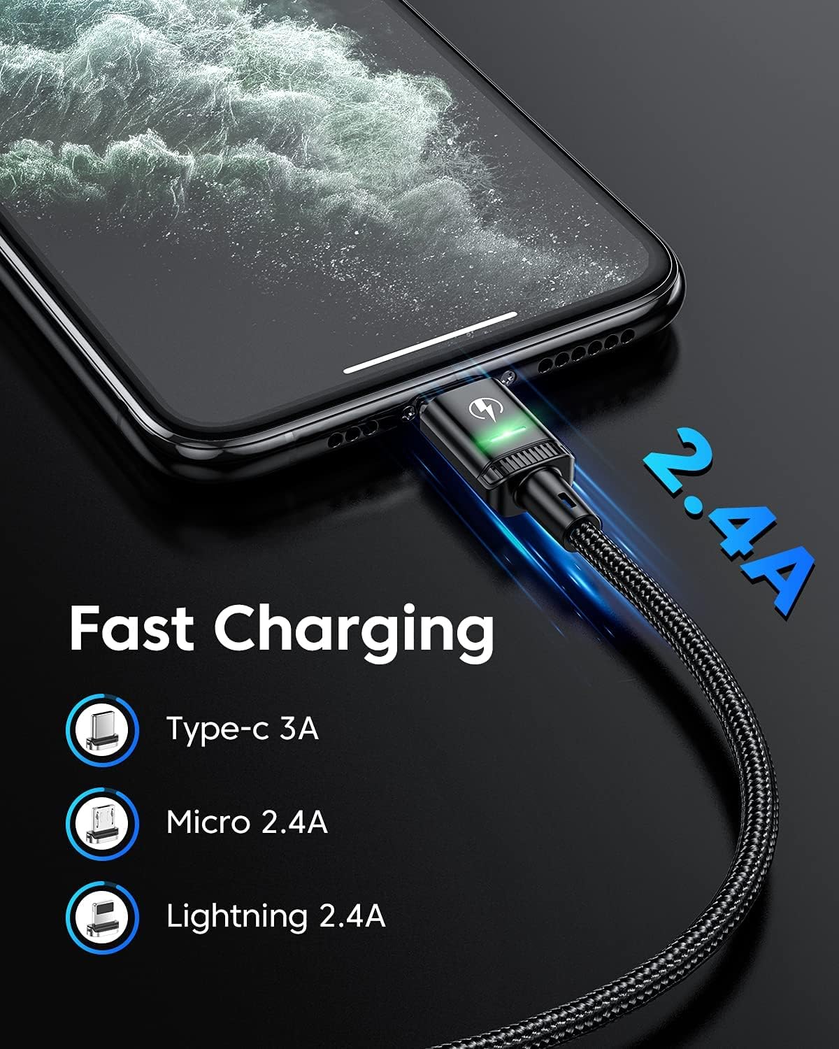 Thumbnail 2 de Kuulaa Magnetisches 3-in-1 Ladekabel mit Magnetsteckern – Nylonummanteltes Kabel, QC 3.0 Schnellladung (1 m + 2 m)
