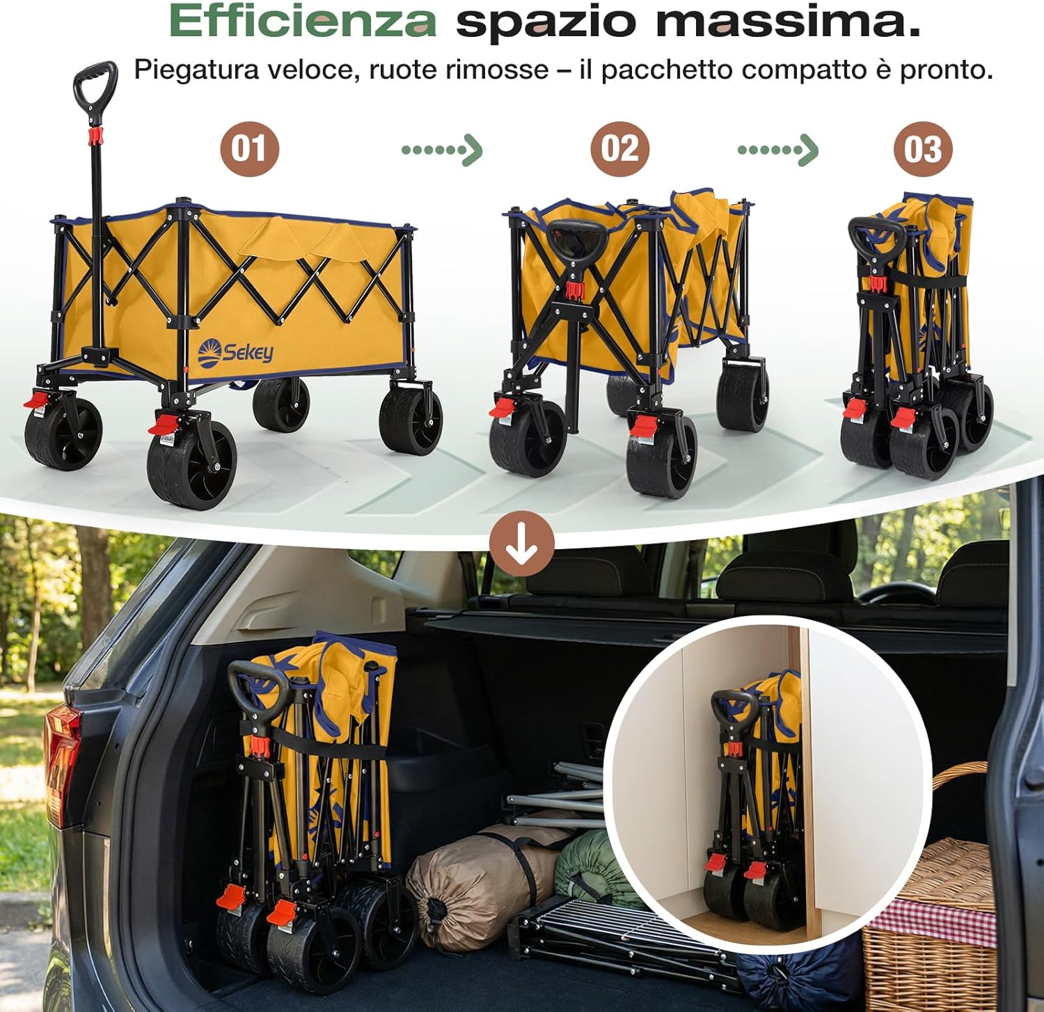 Detalle de Sekey Carrello Pieghevole XXL 135L SE4031: carrello portacarichi leggero, robusto e facile da montare