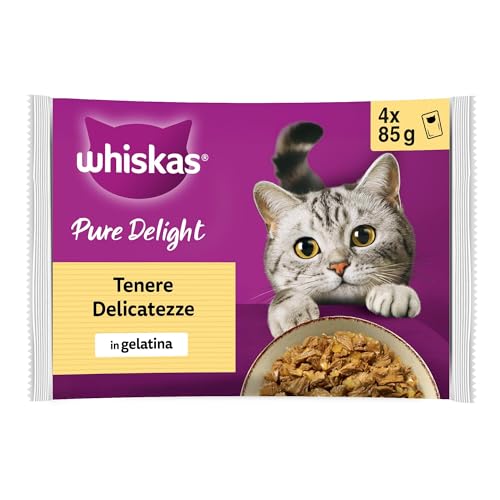 WHISKAS PURE DELIGHT Cibo Umido in Gelatina per Gatti Adulti 4x85g Selezione Delicata