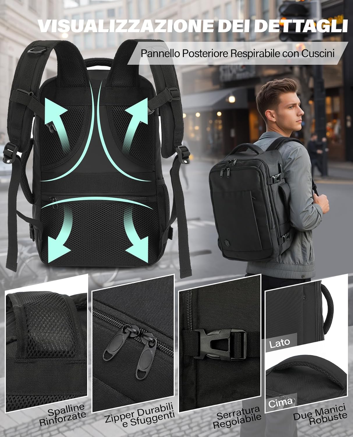 Detalle de Zaino VANKEV Easyjet 45x36x20 da viaggio aereo 30L con scomparto PC fino a 15,6