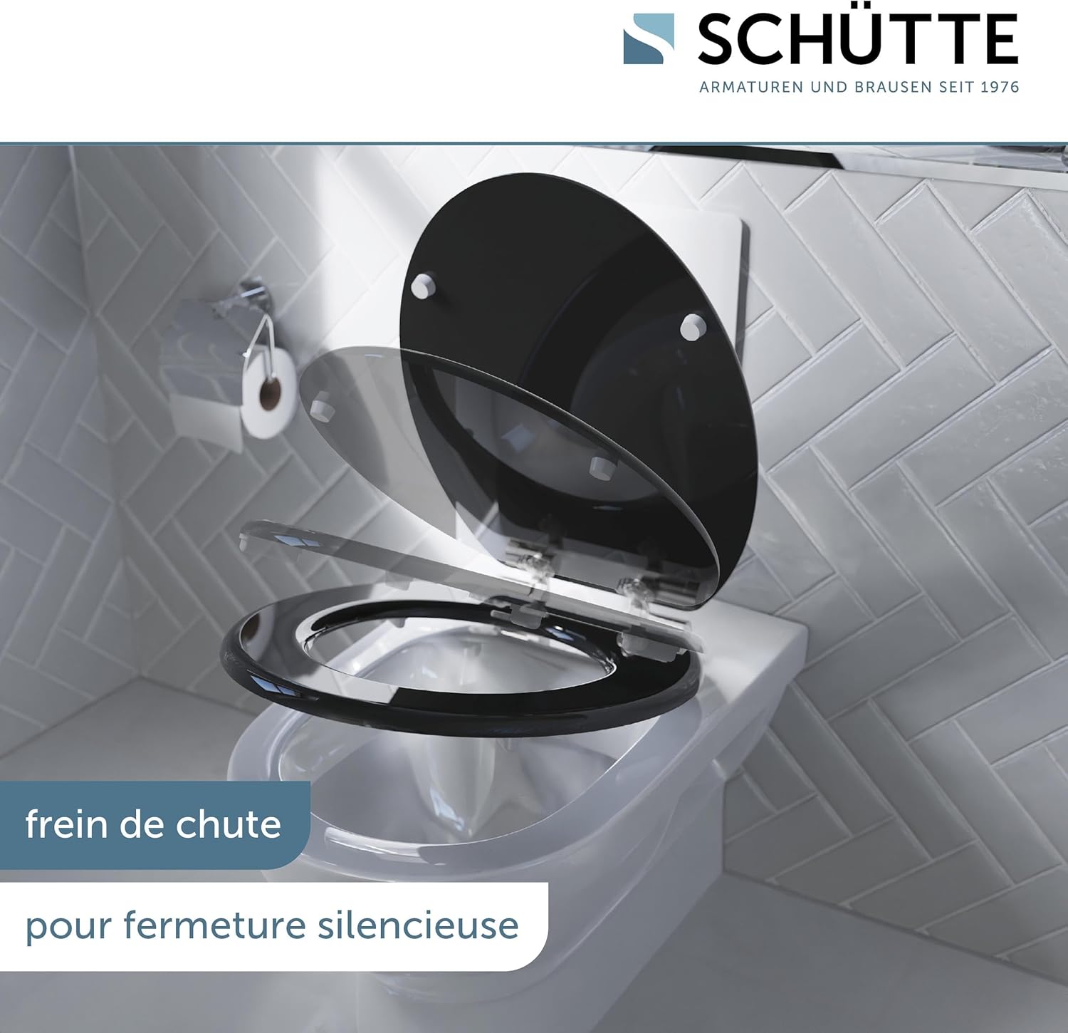Thumbnail 1 de SCHÜTTE Abattant WC noir avec système d'abaissement automatique en bois — siège robuste et design élégant