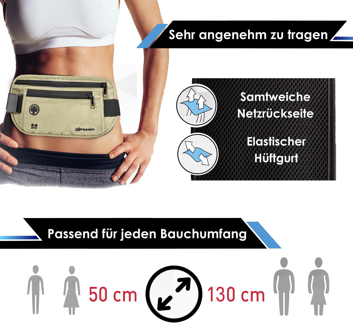 Thumbnail 4 de praxxxim Extra flache Bauchtasche für Damen & Herren – Hüfttasche für Handys bis 7 Zoll, beige