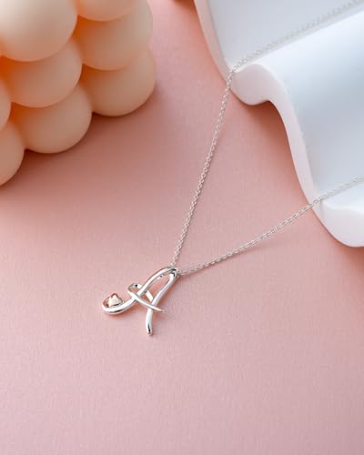Thumbnail 6 de Mesovor Collar con inicial chapada en plata de ley para mujer (Letra-A) con corazón en oro rosa