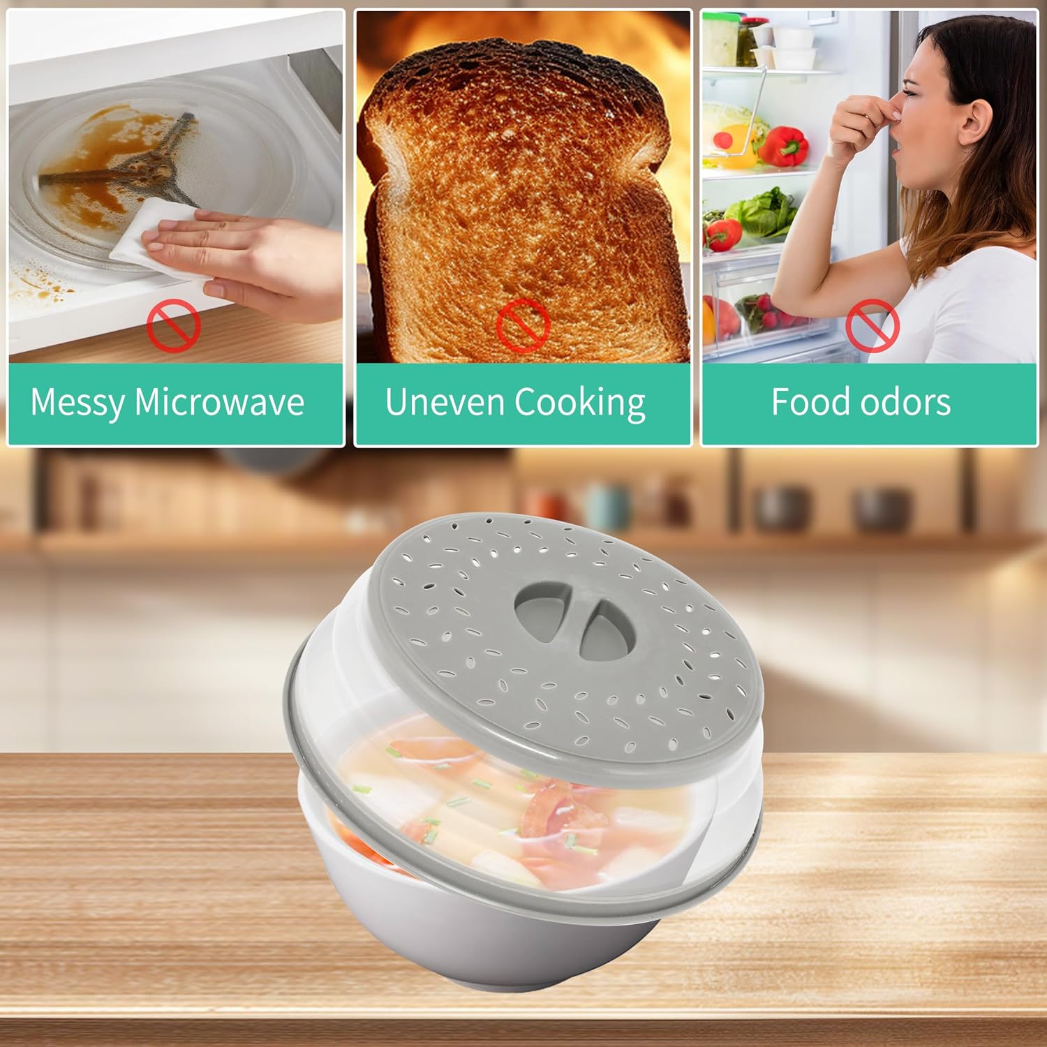 Detalle 1 de RUNZI 020 Collapsible Microwave Food Cover, Vented 8.3-Inch Lid