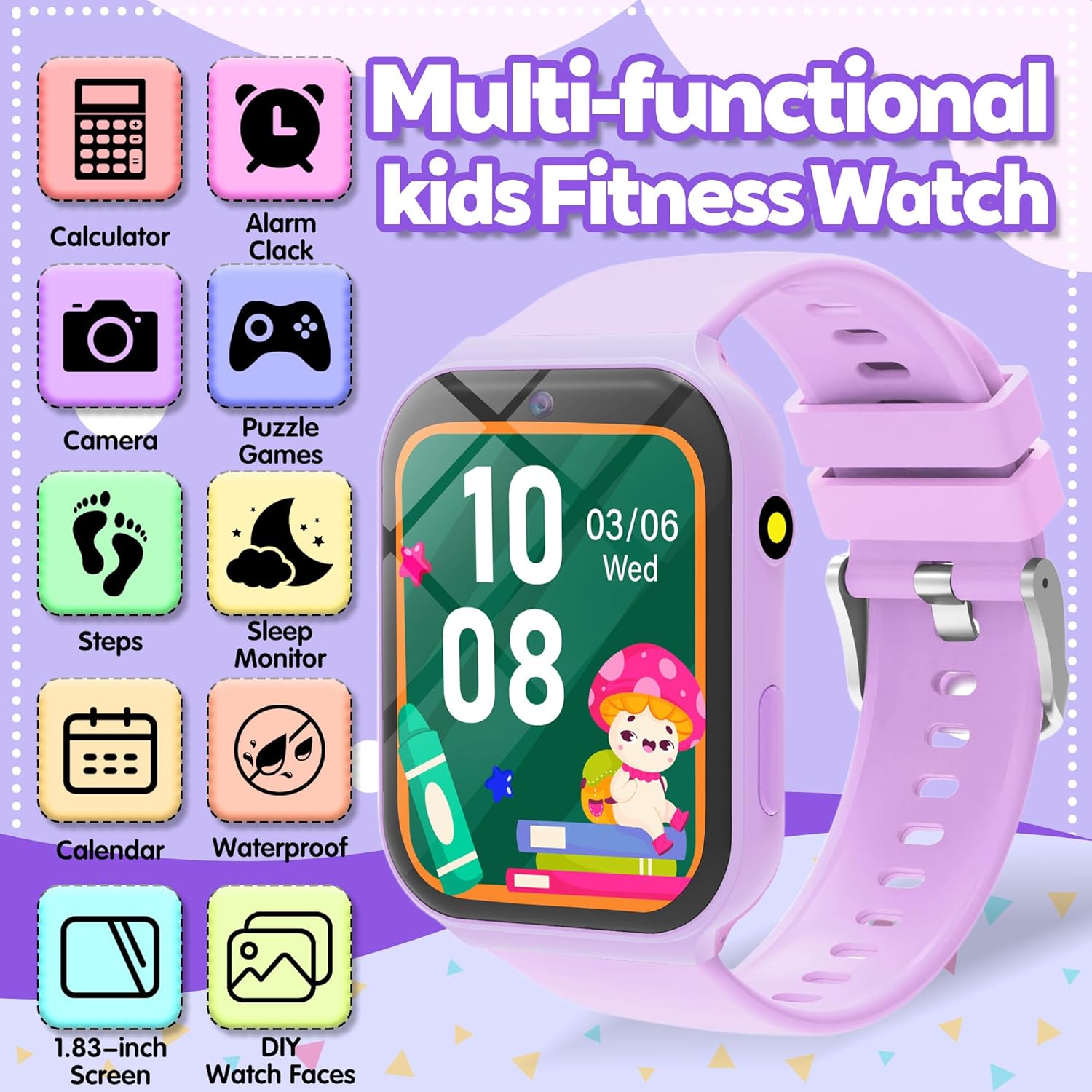 Detalle 2 de Kids Smart Watch for Girls & Boys: A practical first smartwatch with 1.83" display, 18 games and health tracking
