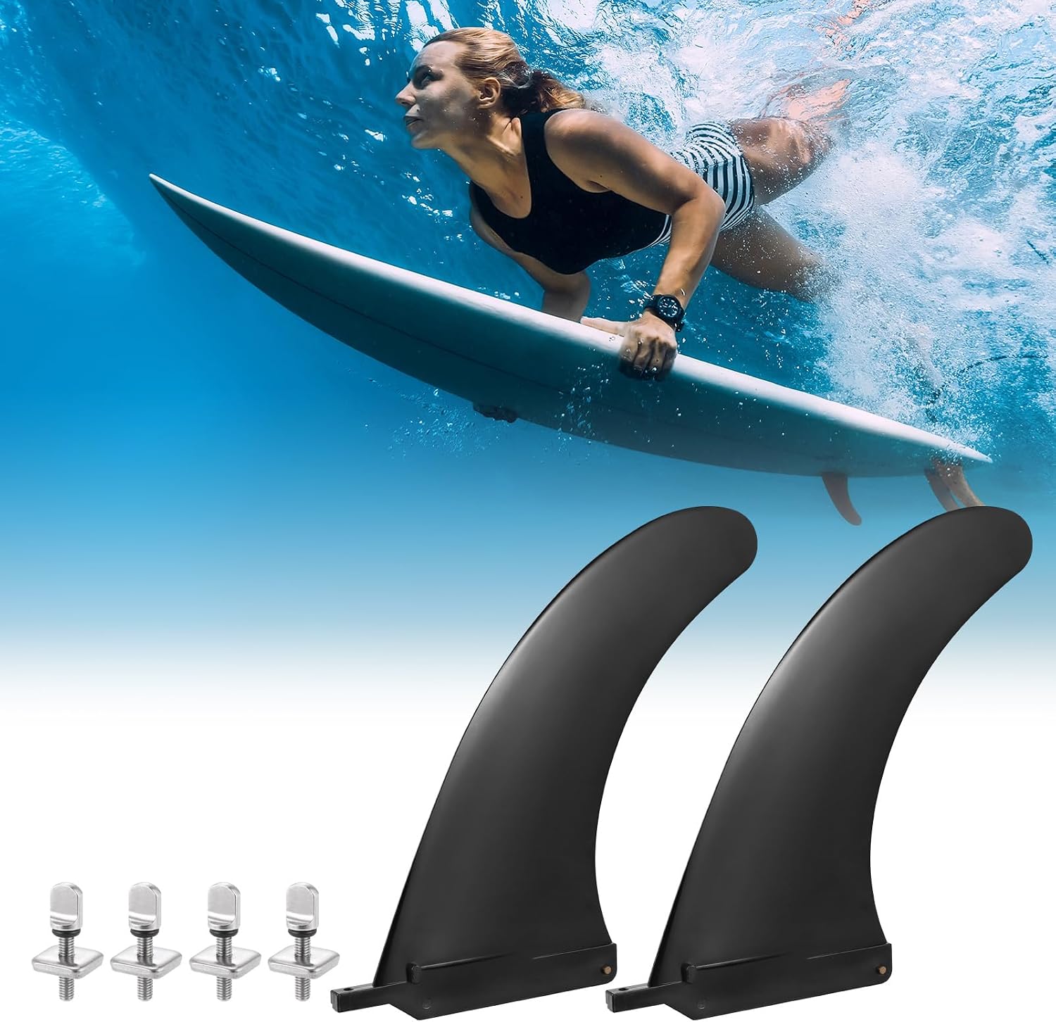 Detalle 2 de Zocipro 2 Stück SUP-Finnen, 9 Zoll – Abziehbare Surfbrettfinnen aus glasfaserverstärktem Nylon, inkl. Schrauben